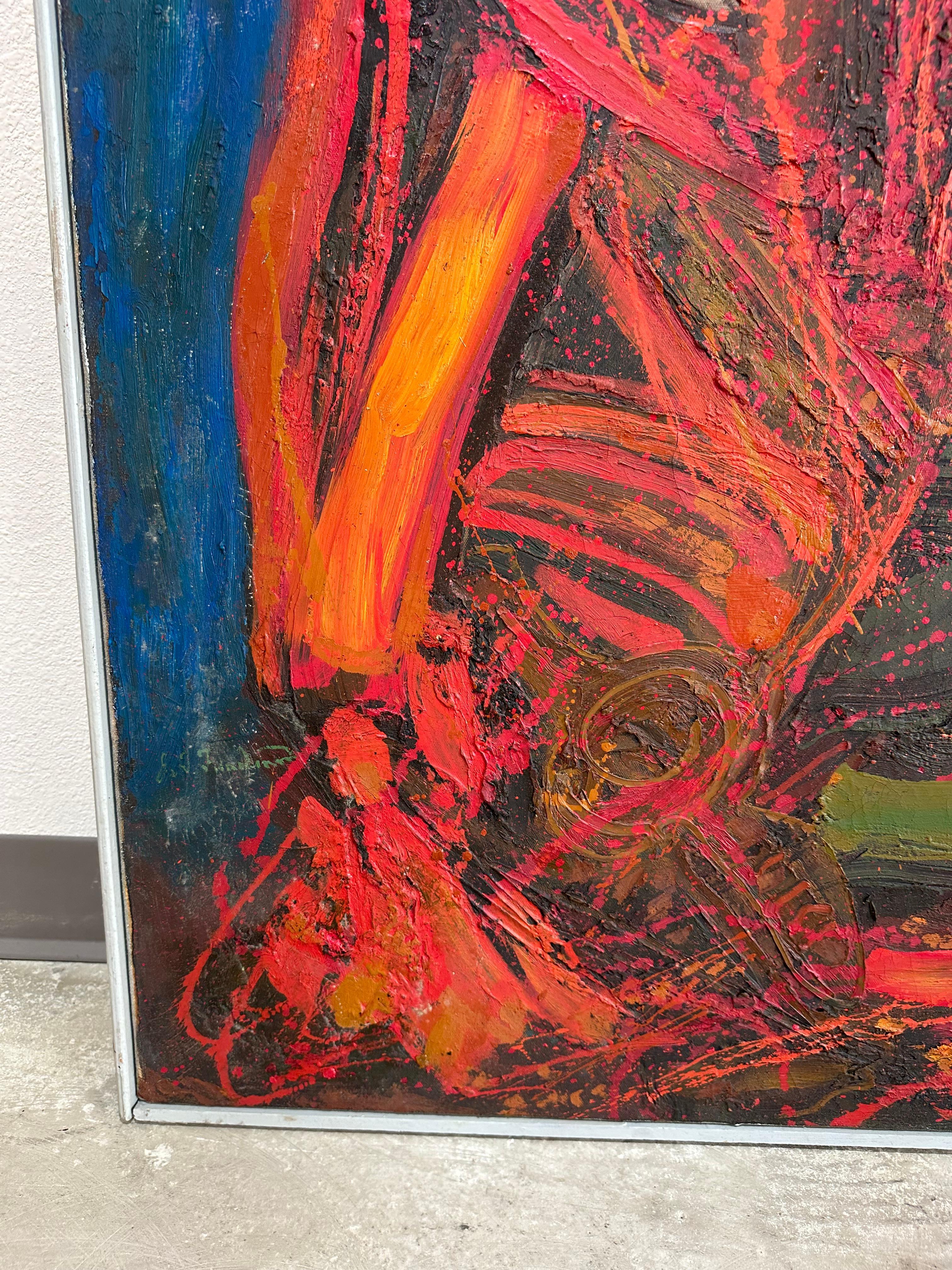 20ième siècle Peinture à l'huile abstraite originale du milieu du siècle dernier en vente