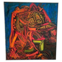 Peinture à l'huile abstraite originale du milieu du siècle dernier