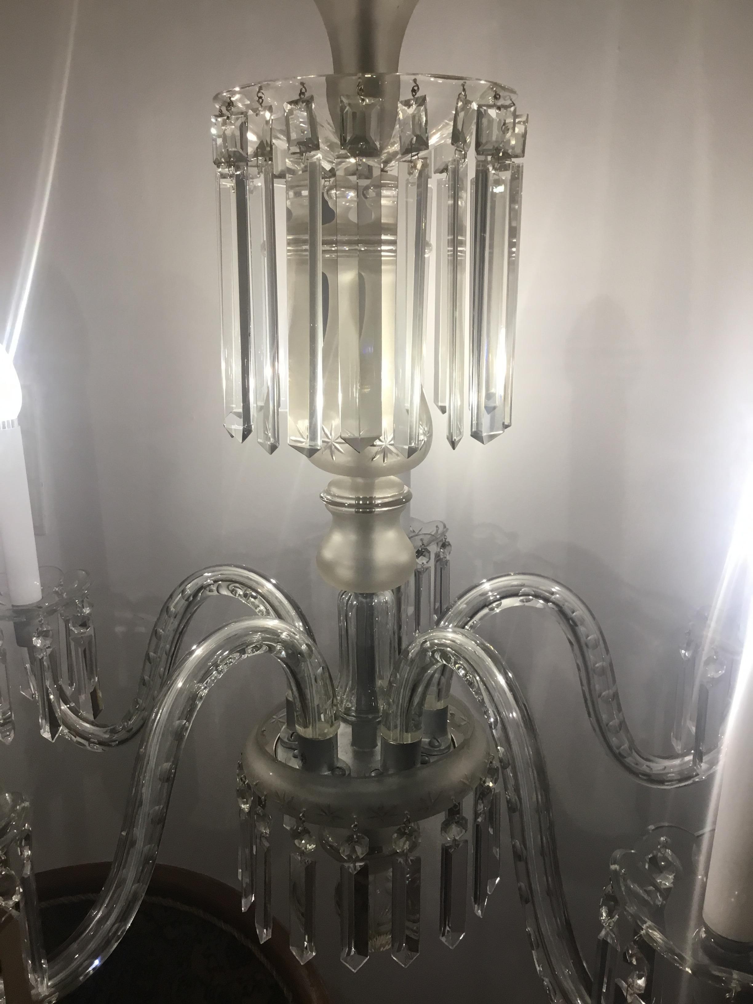 Mid-20th Century Original Mid-Century Modern Elegant Austrian Glass Chandelier and Wall Lamp For Sale