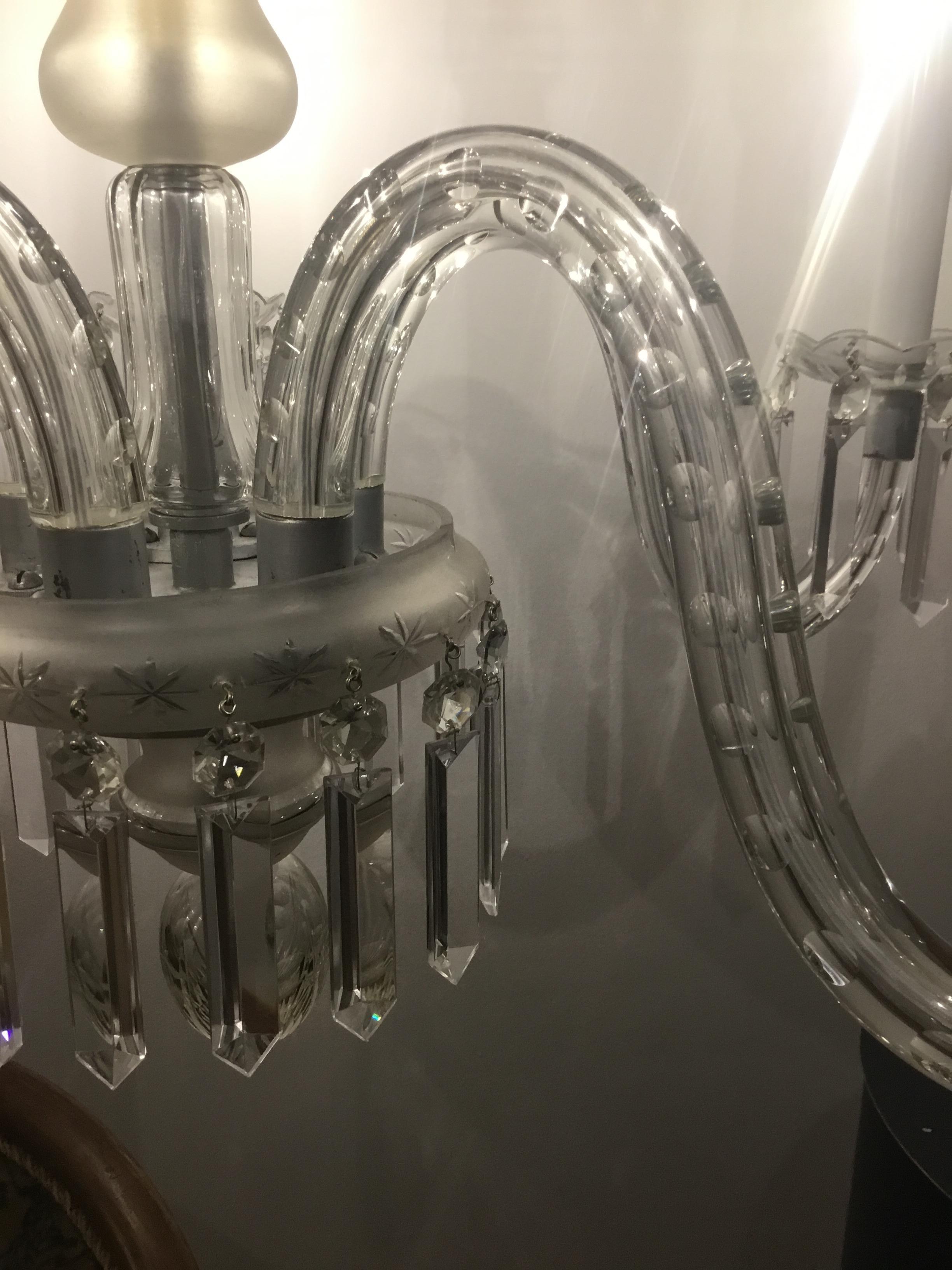 Original Mid-Century Modern Elegant Austrian Glass Chandelier and Wall Lamp For Sale 1