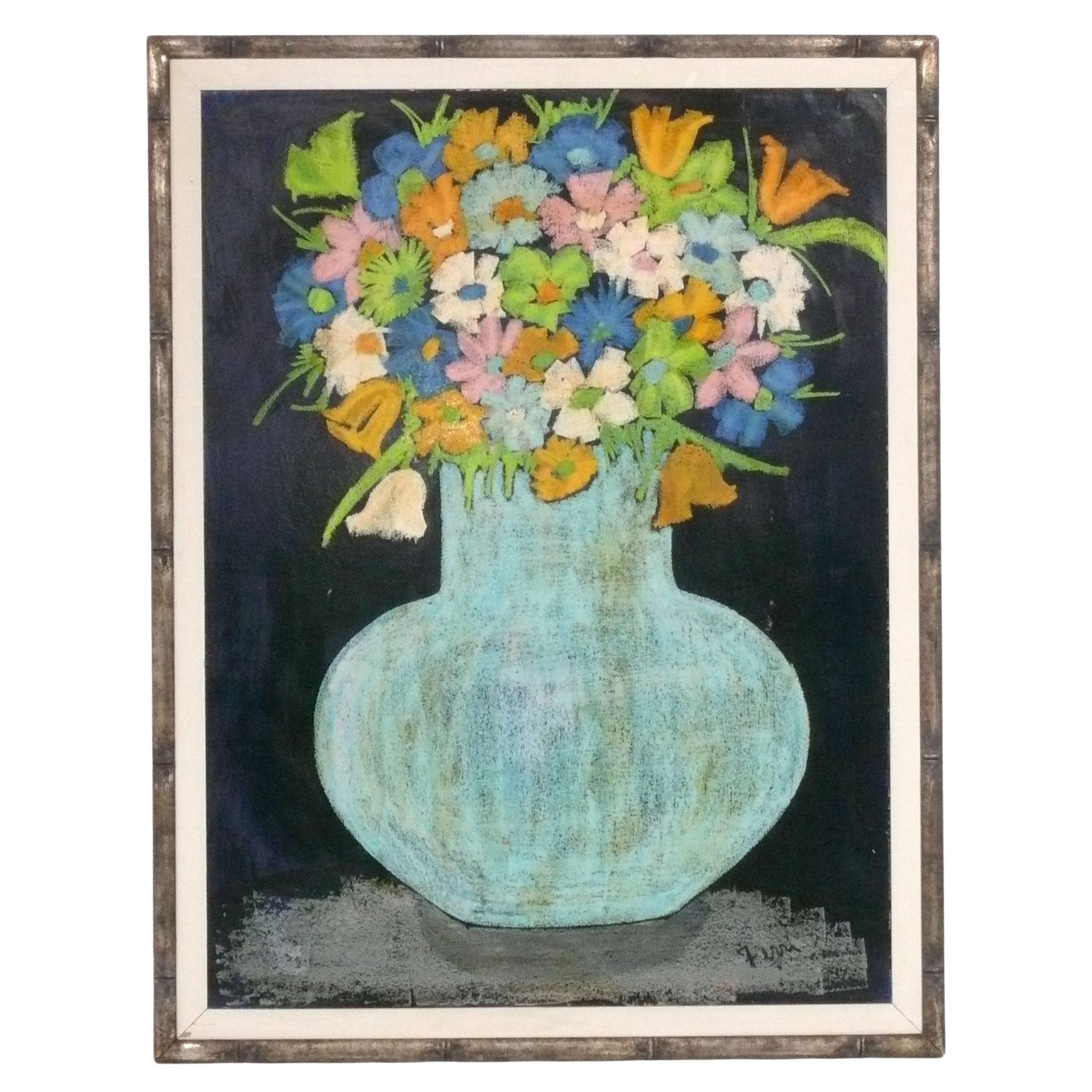 Original Mid Century Modern Flower Painting 44.5" x 34.25"