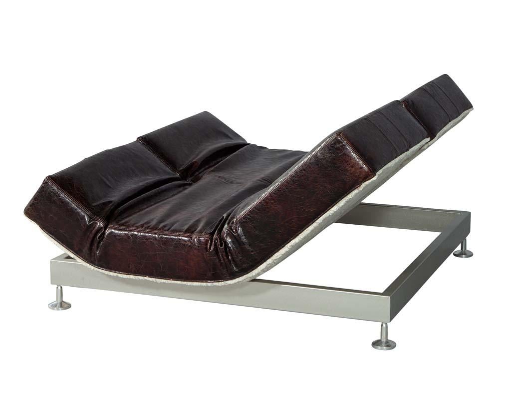 Steel Original Mid-Century Modern French Leather Daybed