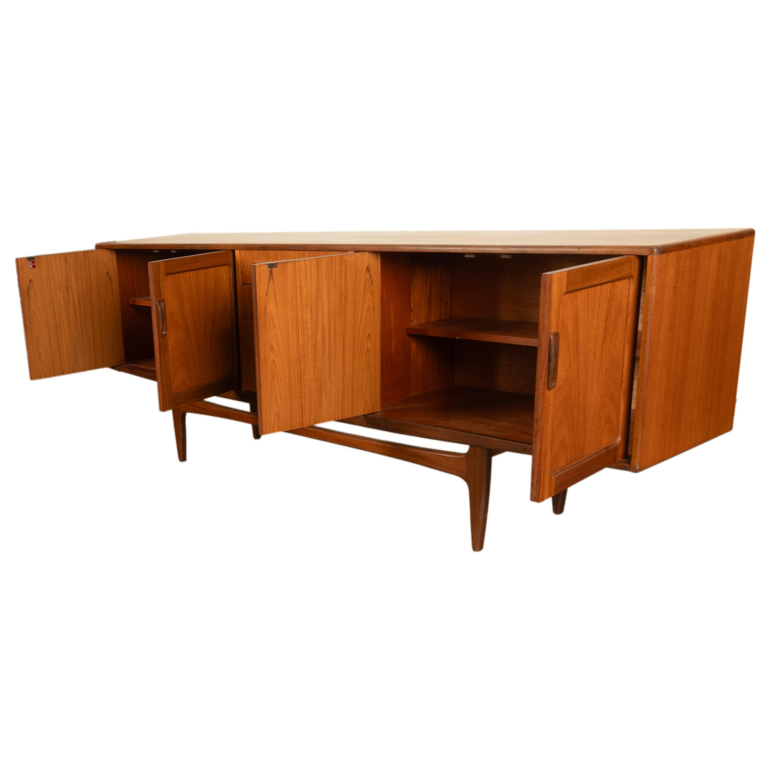 English Original Mid Century Modern G Plan Teak Fresco Long 4 Door Drawer Credenza 1966 For Sale
