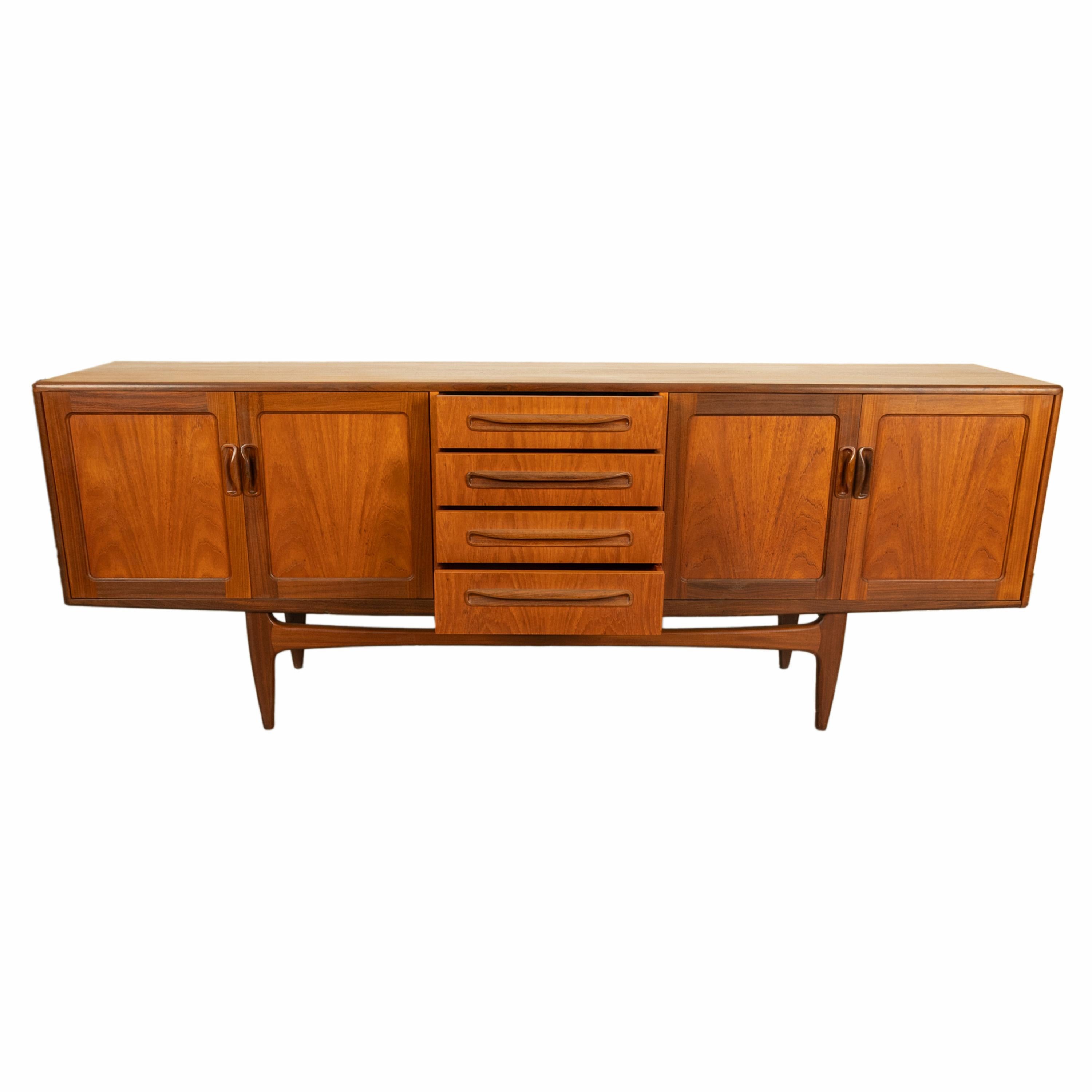 Mid-20th Century Original Mid Century Modern G Plan Teak Fresco Long 4 Door Drawer Credenza 1966 For Sale
