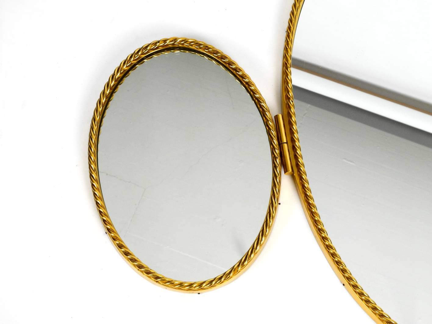 Mid-20th Century Original Mid-Century Modern Modernist Triple Wall Mirror with Heavy Brass Frames
