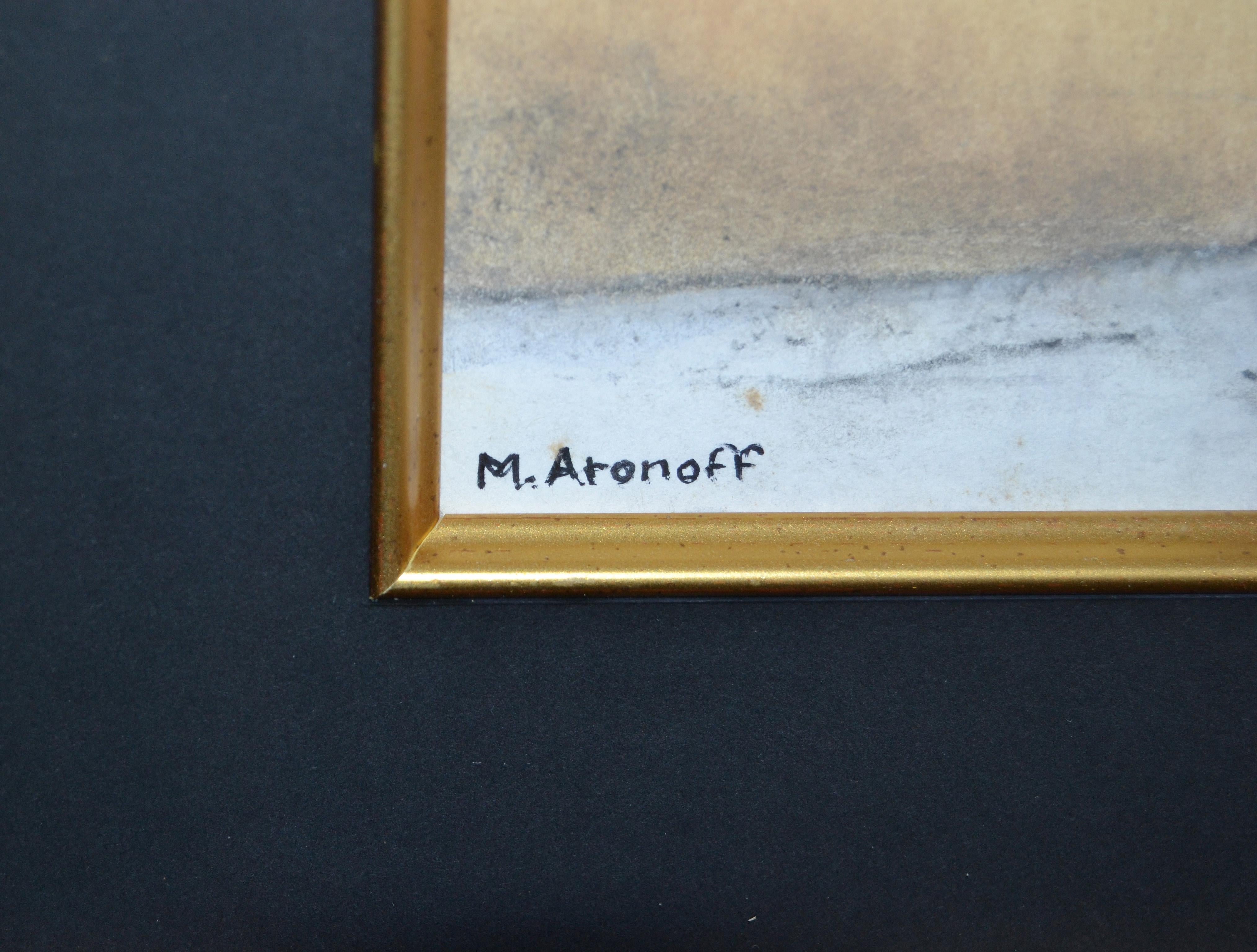 Original Mid-Century Modern Signed Golden Framed Fine Art by Artist M. Aronoff For Sale 4