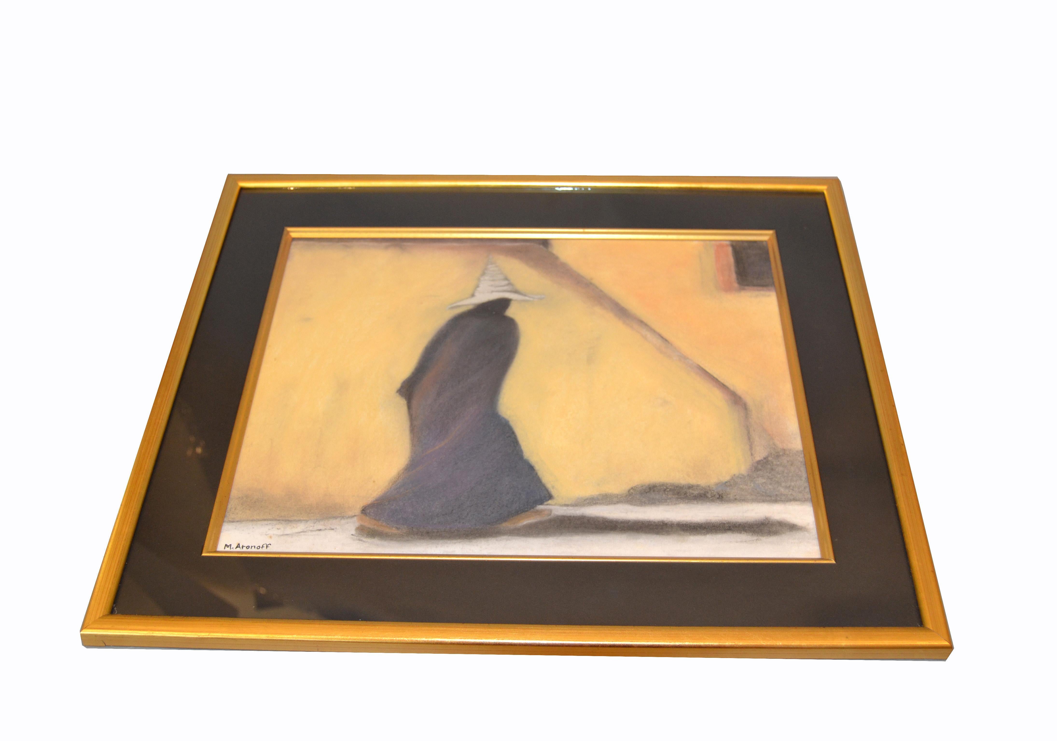 Original Mid-Century Modern Signed Golden Framed Fine Art by Artist M. Aronoff In Good Condition For Sale In Miami, FL