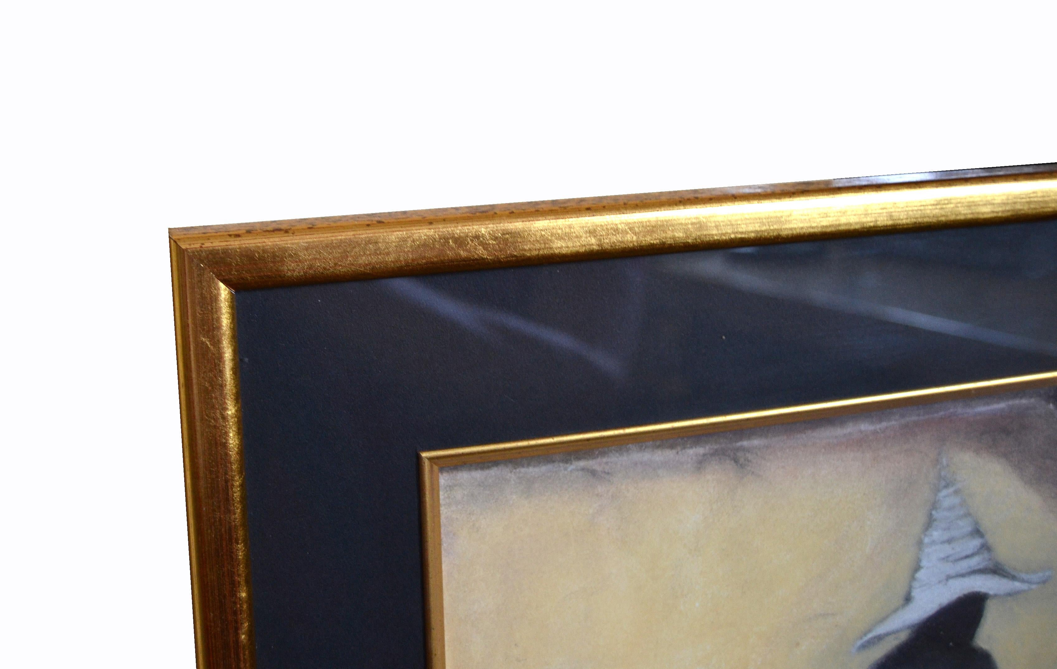 Original Mid-Century Modern Signed Golden Framed Fine Art by Artist M. Aronoff For Sale 1