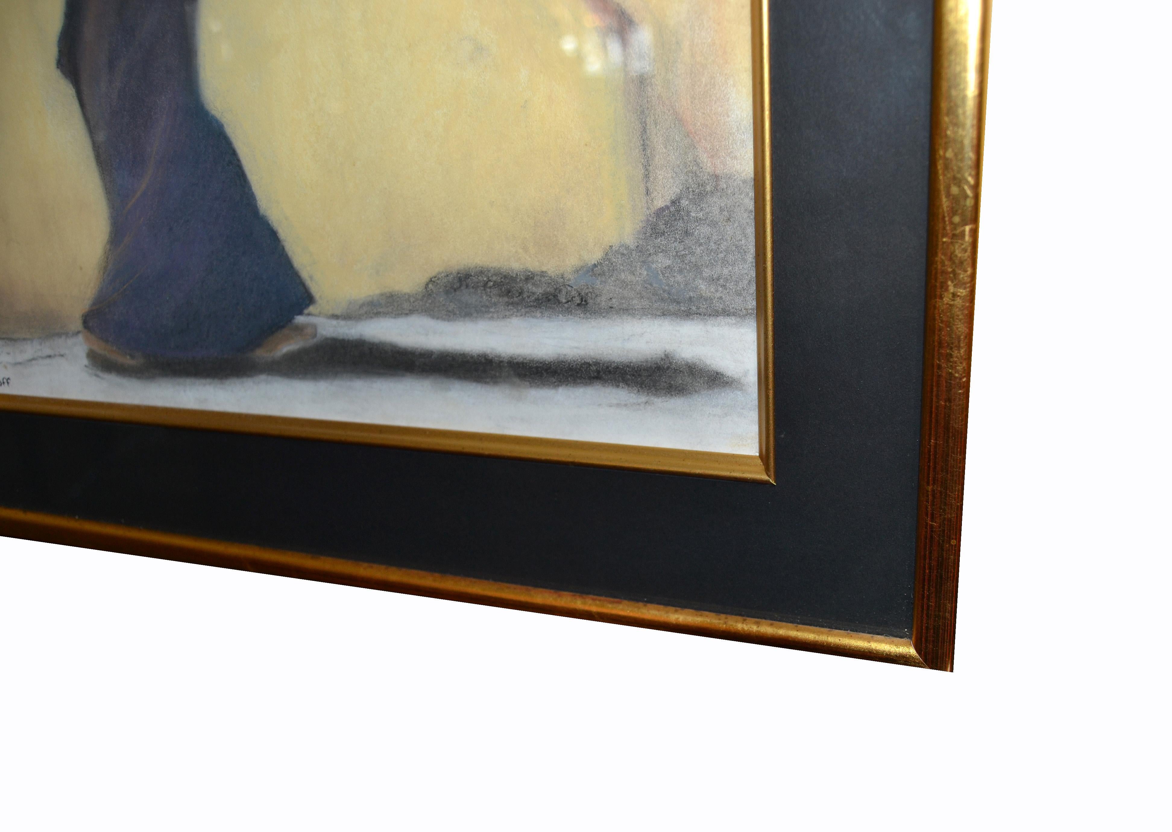 Original Mid-Century Modern Signed Golden Framed Fine Art by Artist M. Aronoff For Sale 2