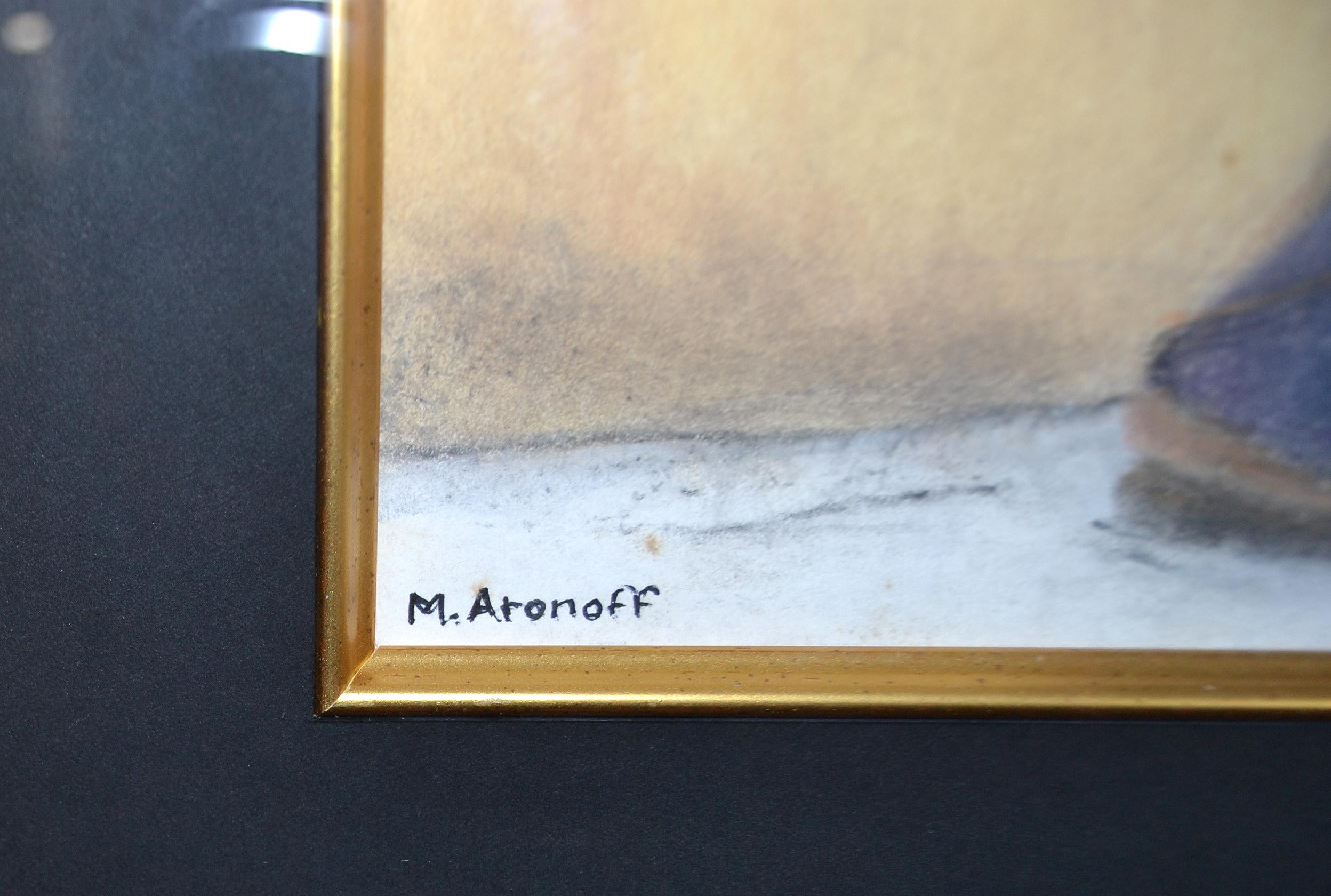 Original Mid-Century Modern Signed Golden Framed Fine Art by Artist M. Aronoff For Sale 3
