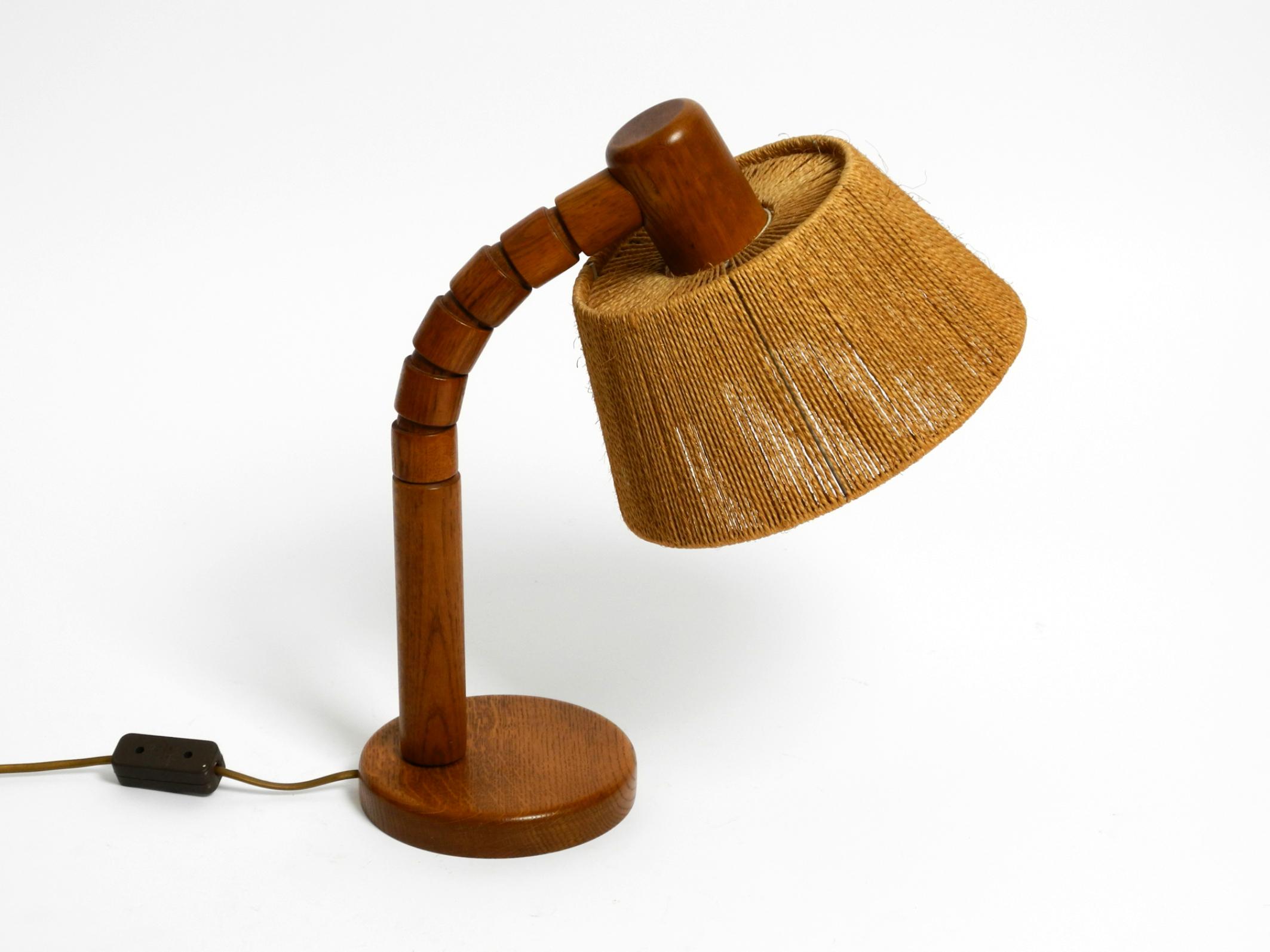 Original Mid Century Modern Temde table lamp made of oak with woven sisal shade 9