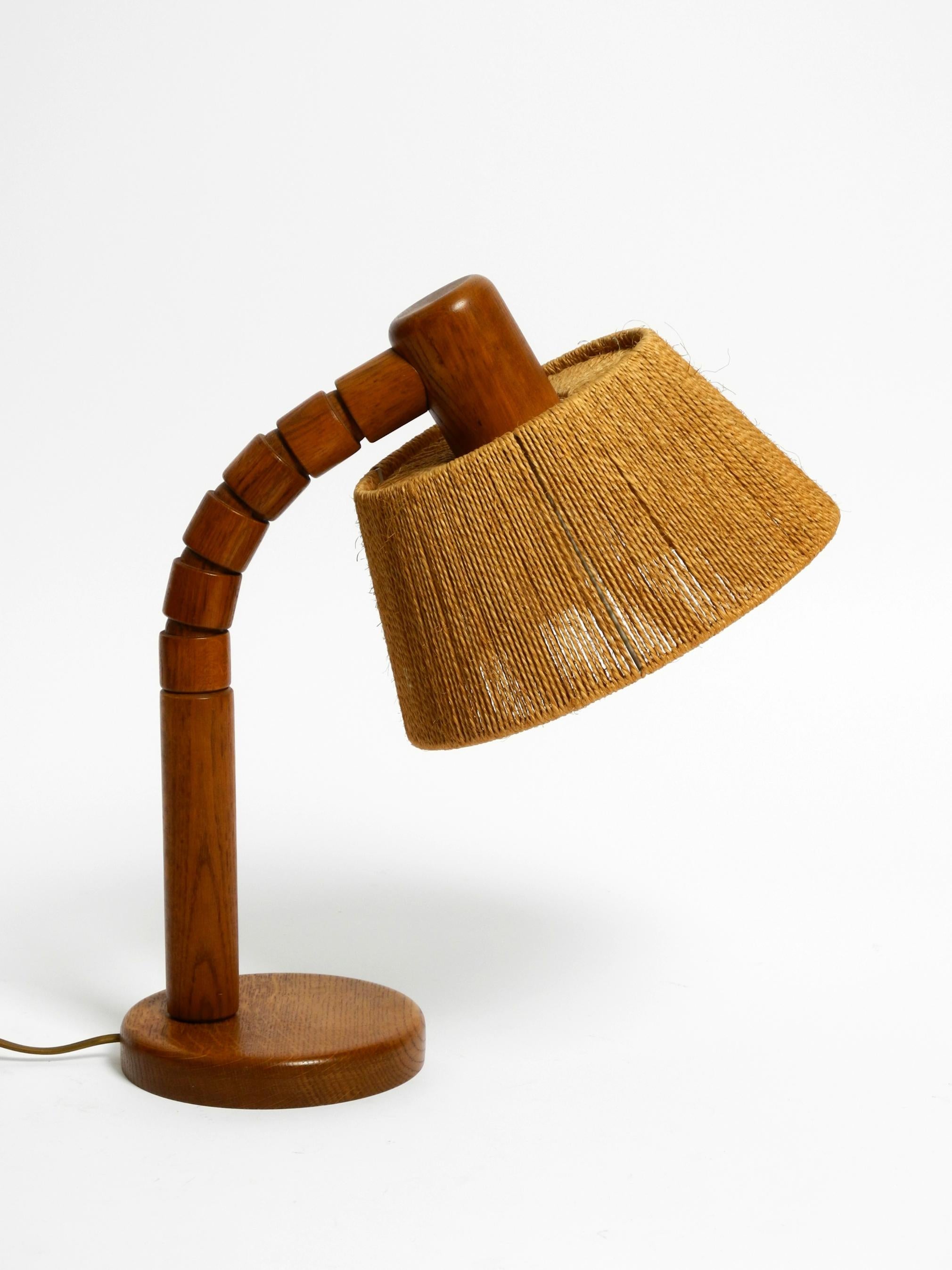Original Mid Century Modern Temde table lamp made of oak with woven sisal shade 10
