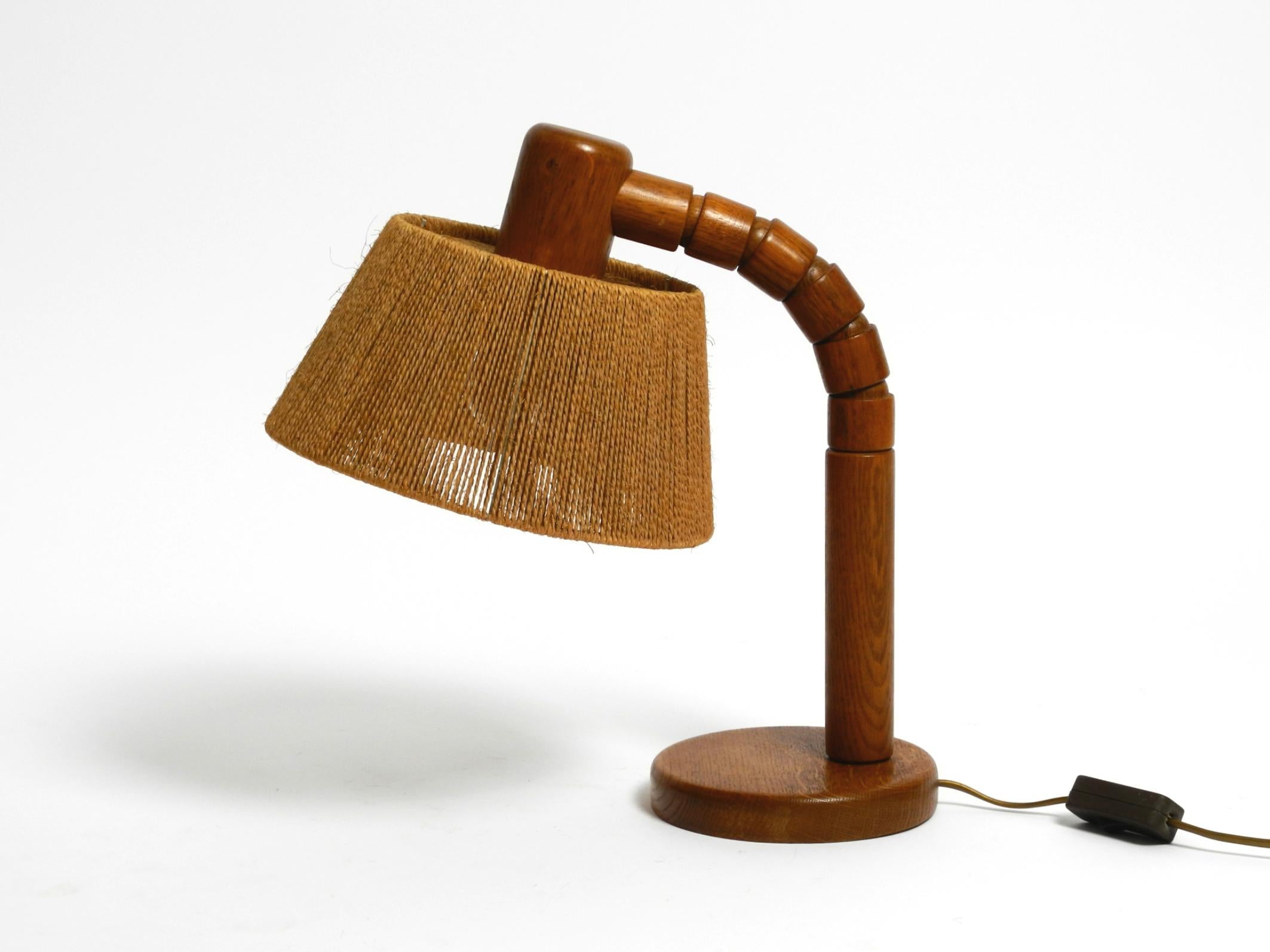 Mid-Century Modern Original Mid Century Modern Temde table lamp made of oak with woven sisal shade