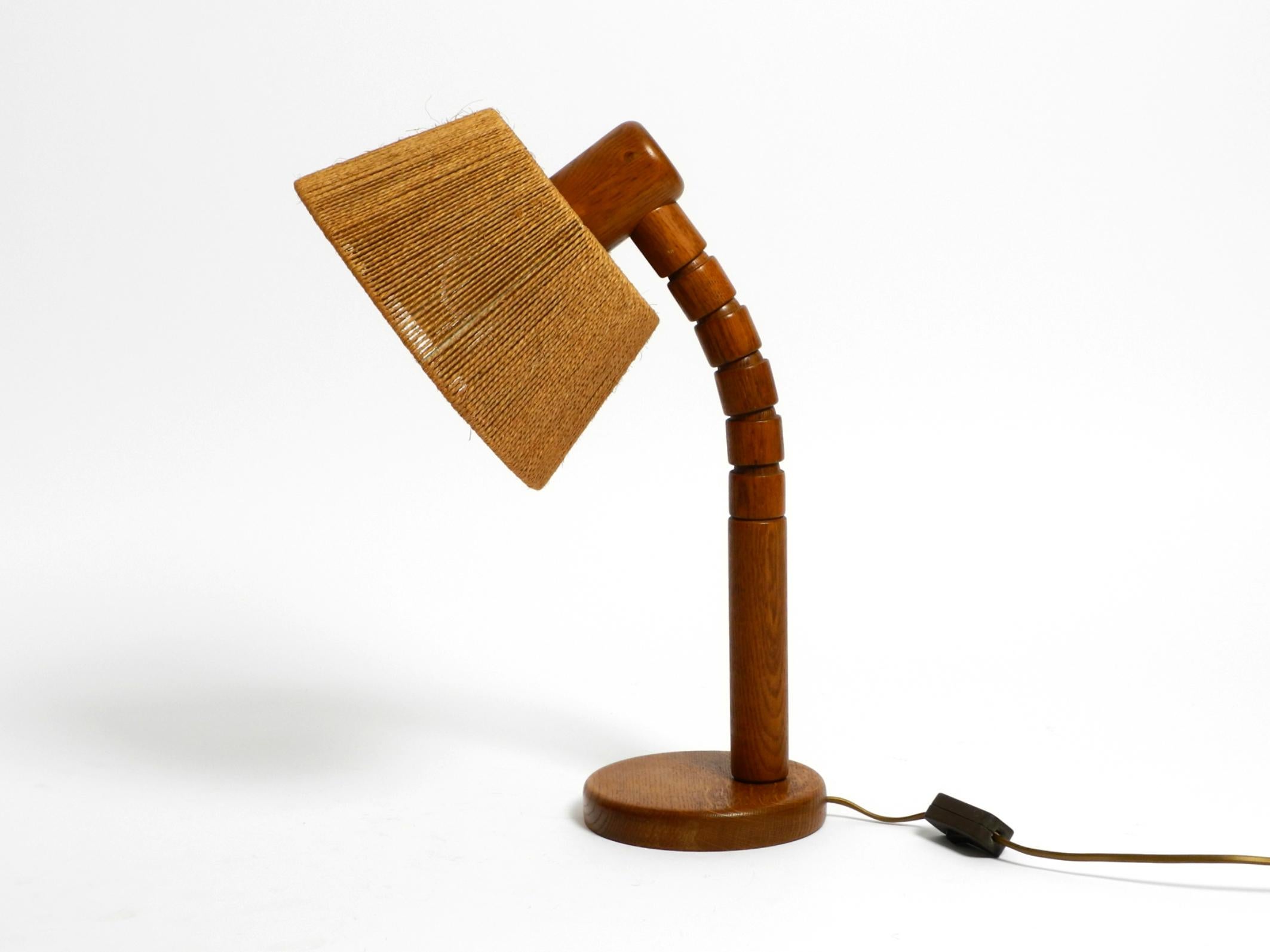 German Original Mid Century Modern Temde table lamp made of oak with woven sisal shade
