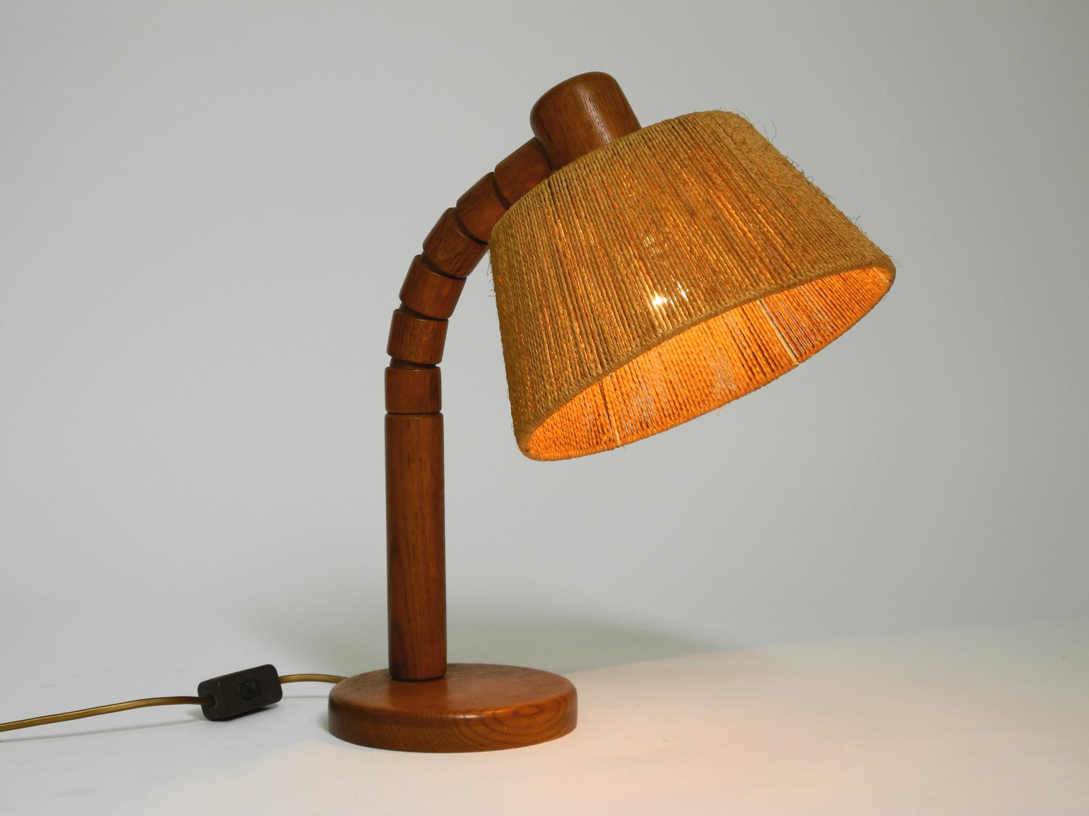 Mid-20th Century Original Mid Century Modern Temde table lamp made of oak with woven sisal shade
