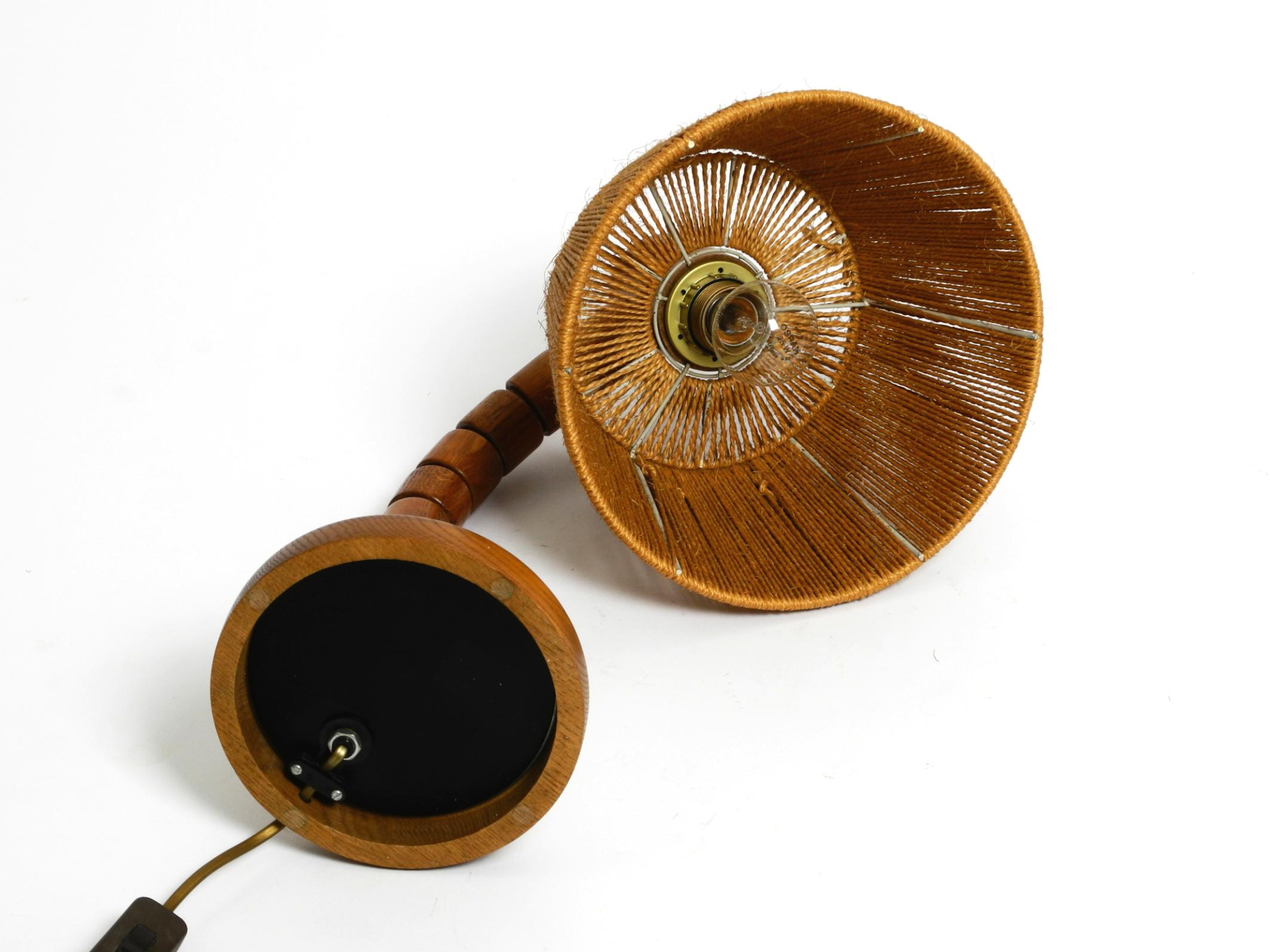 Original Mid Century Modern Temde table lamp made of oak with woven sisal shade 2