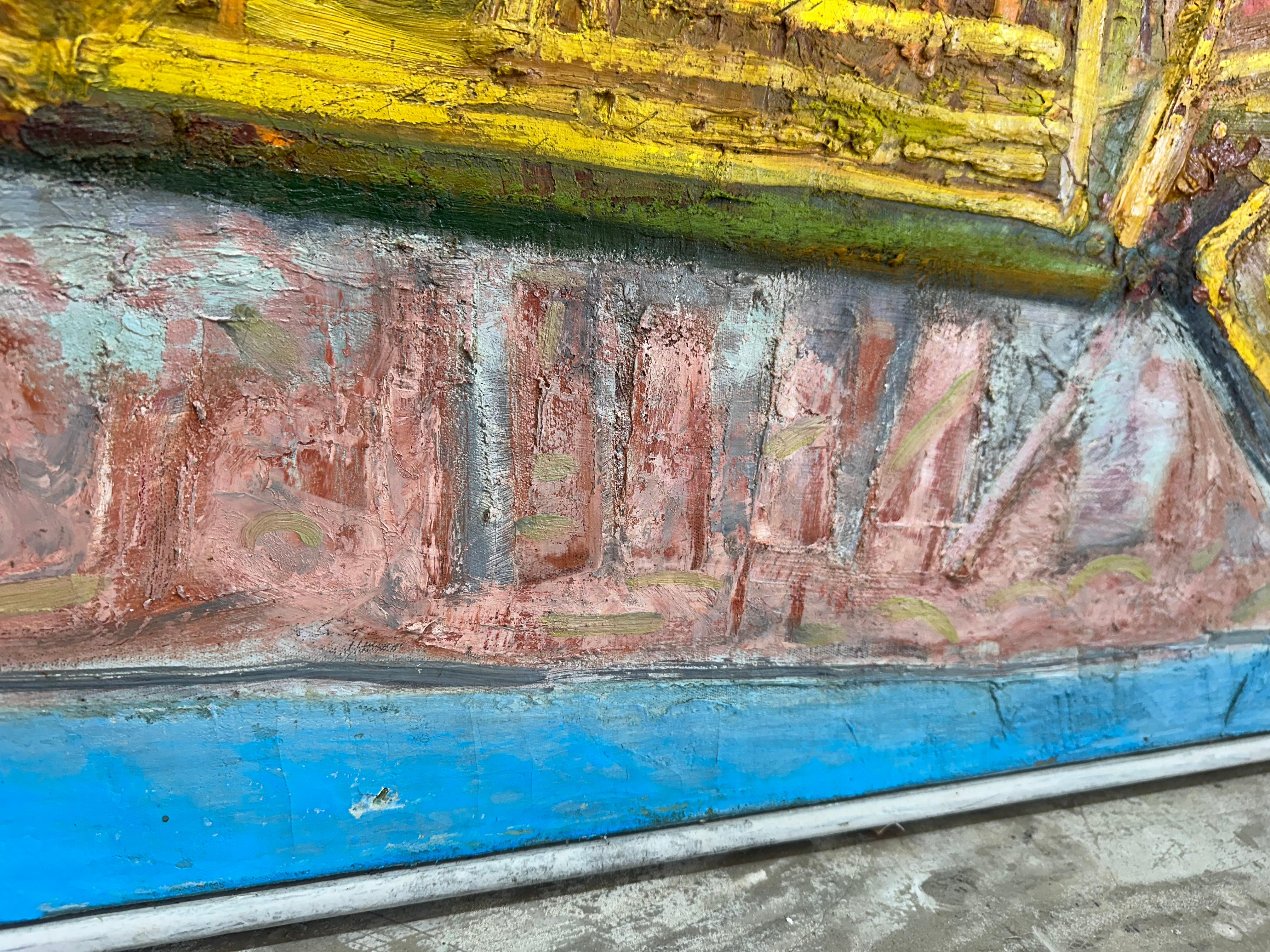 Peinture à l'huile abstraite texturée originale du milieu du siècle dernier en vente 2