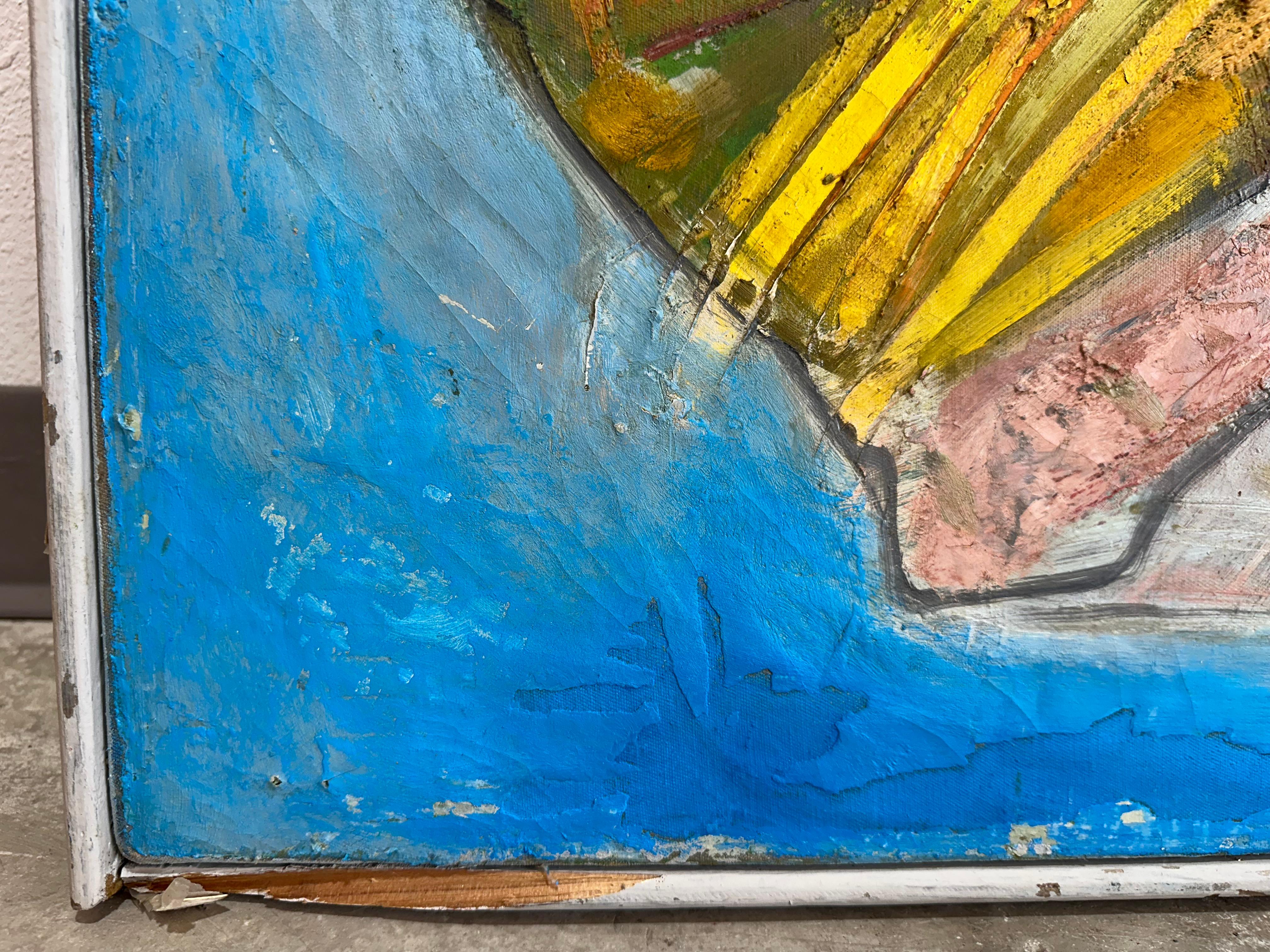 Peinture à l'huile abstraite texturée originale du milieu du siècle dernier en vente 3