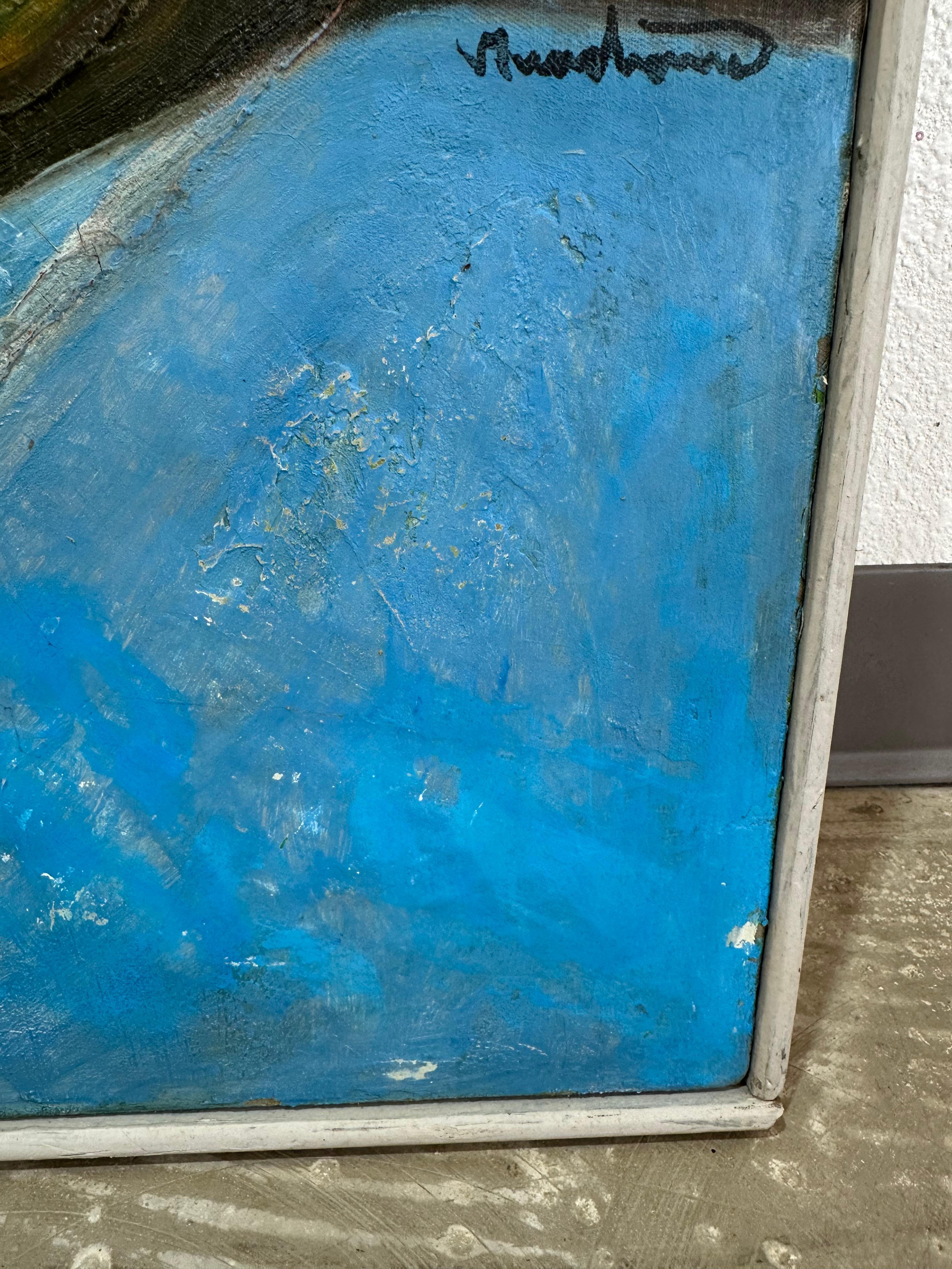 Peinture à l'huile abstraite texturée originale du milieu du siècle dernier en vente 4