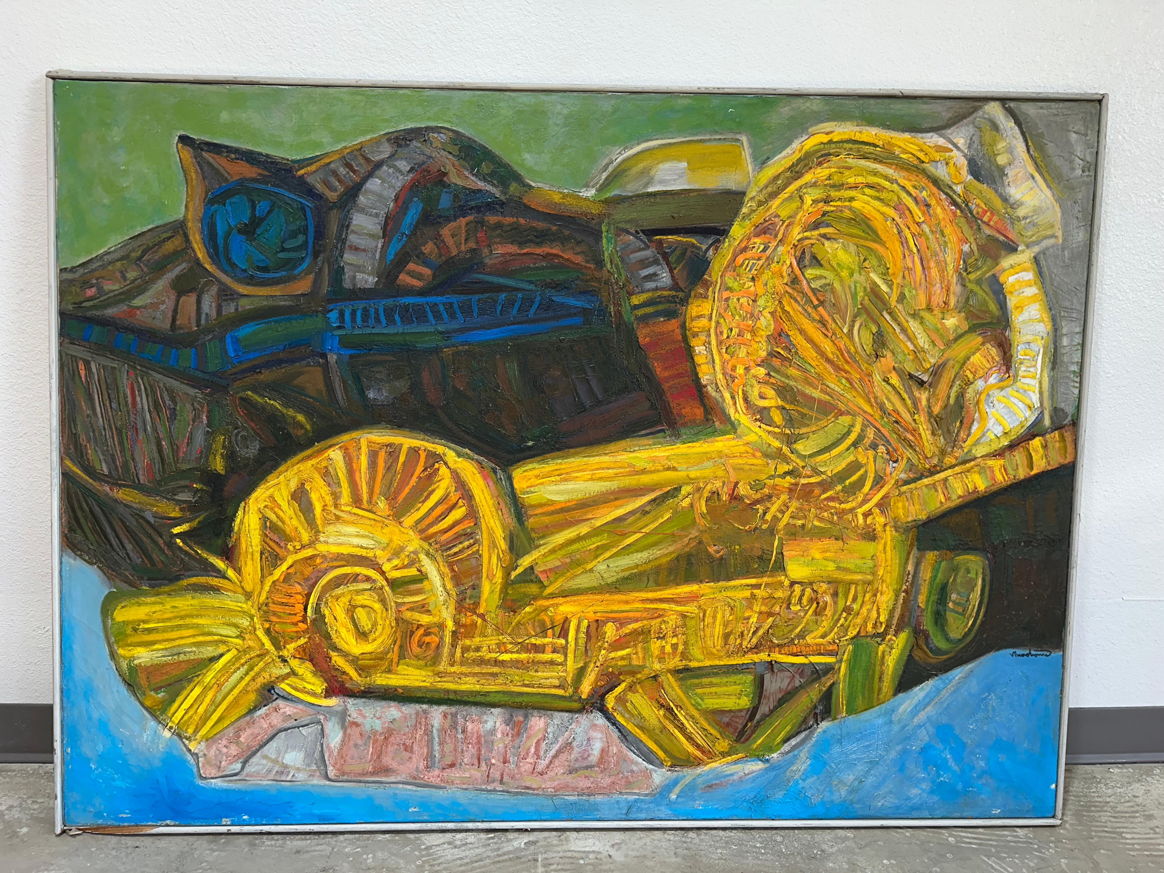 Mid-Century Modern Peinture à l'huile abstraite texturée originale du milieu du siècle dernier en vente