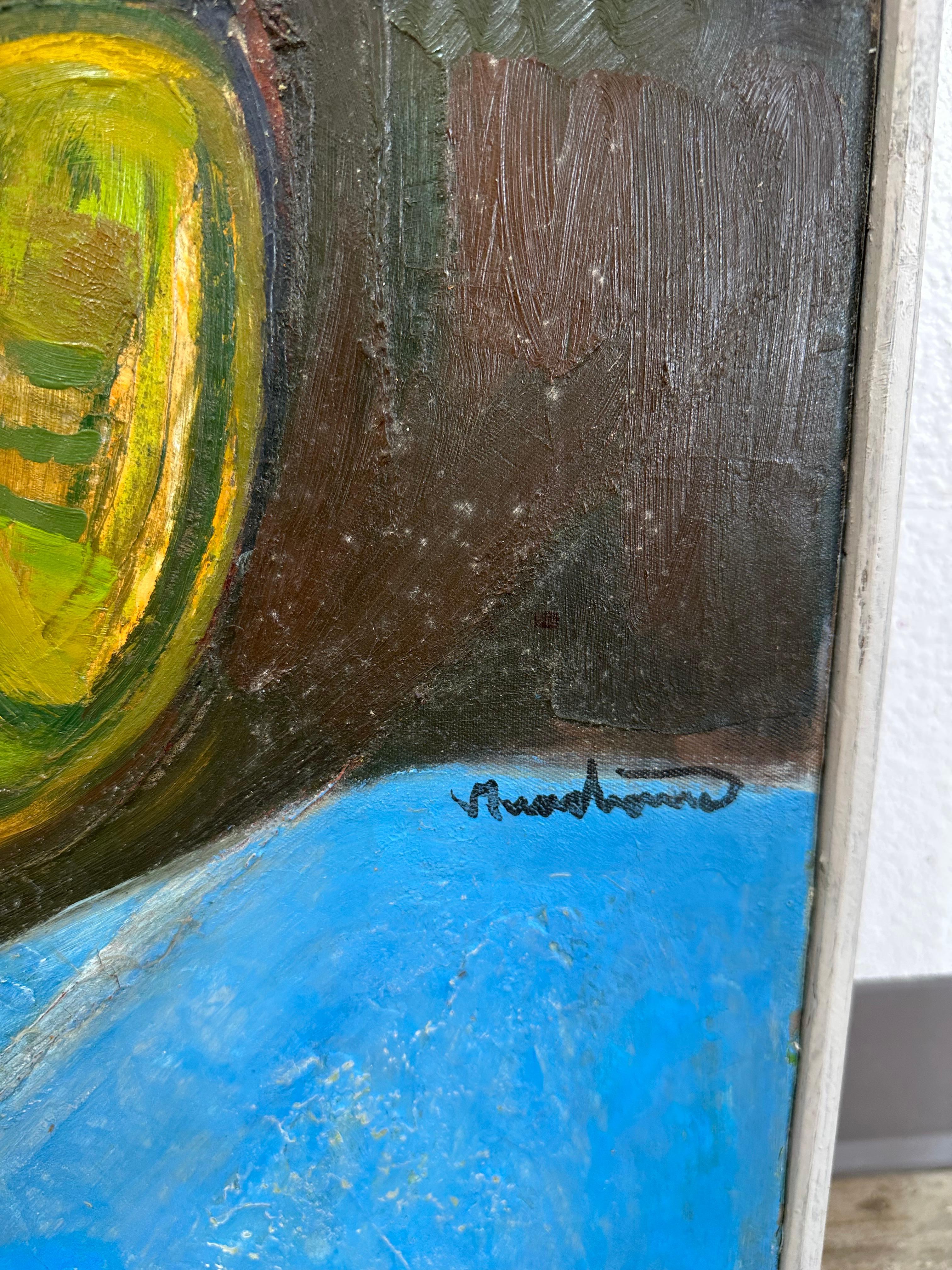 Peinture à l'huile abstraite texturée originale du milieu du siècle dernier Bon état - En vente à Lutz, FL