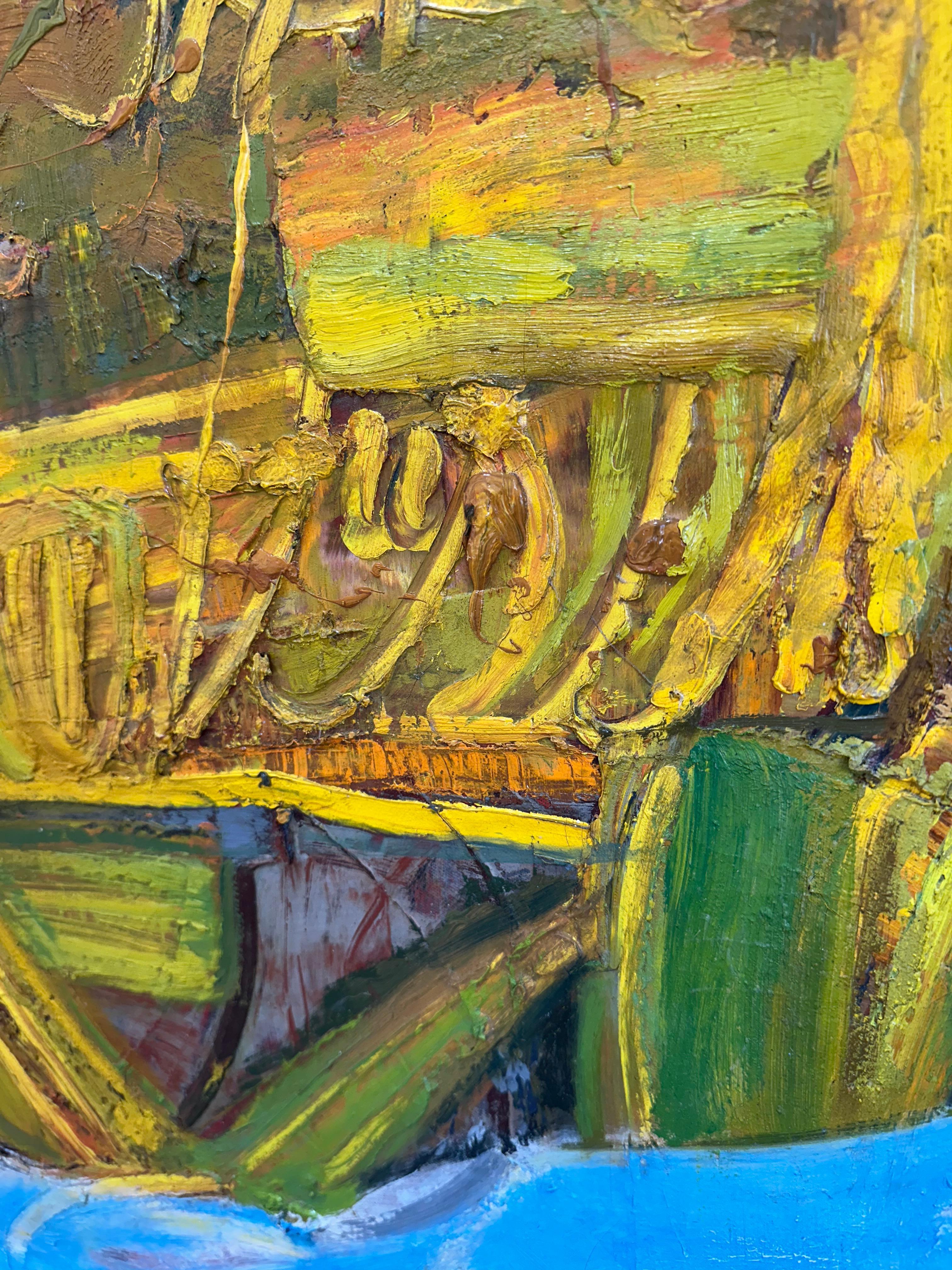 20ième siècle Peinture à l'huile abstraite texturée originale du milieu du siècle dernier en vente