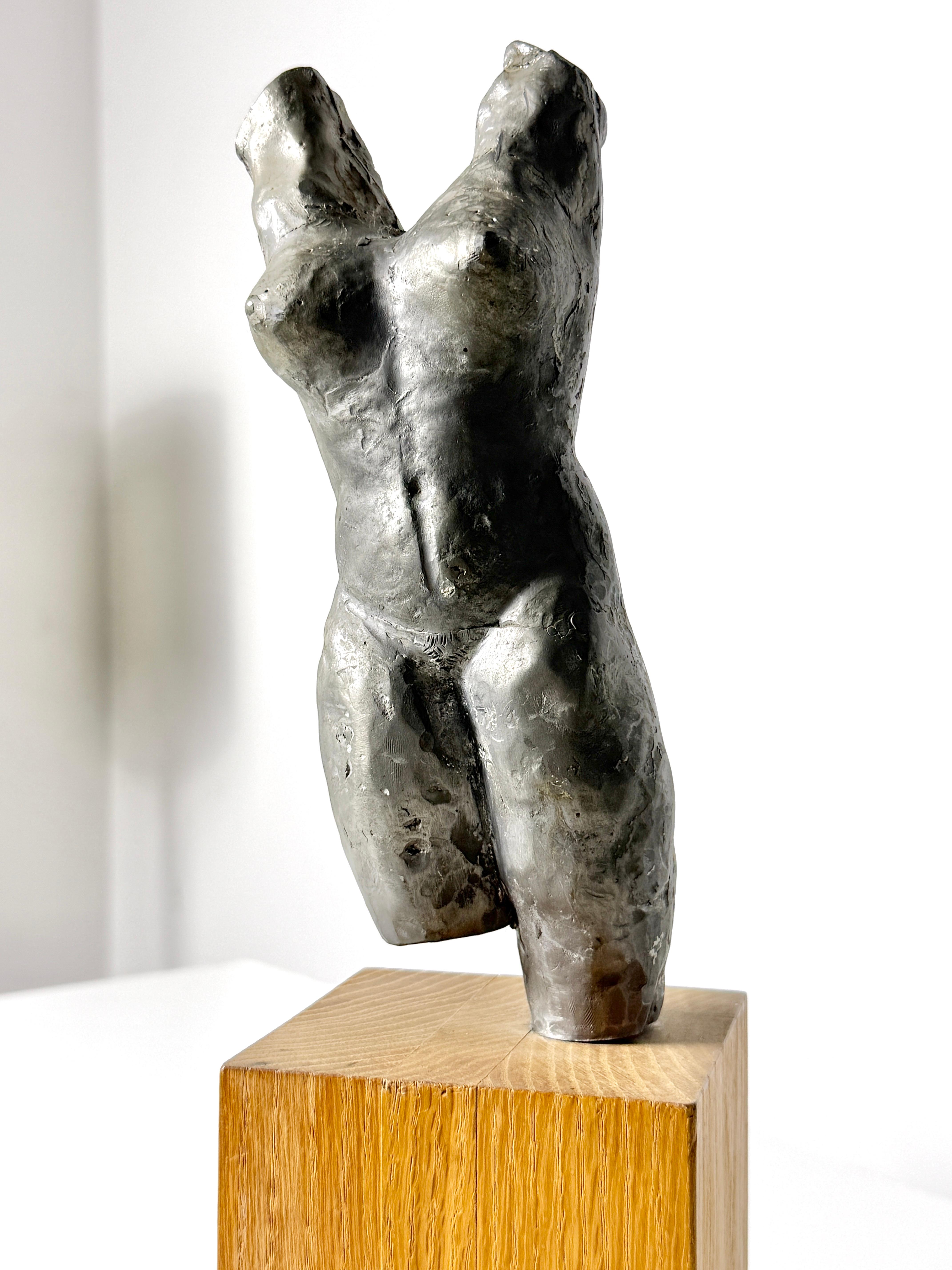 Canadese Scultura originale di torso femminile nudo in piombo su base in Wood della metà del secolo scorso. in vendita