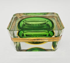 1960s Original Mid Century Murano Glass Sommerso Box, Bucella Cristalli, Italy