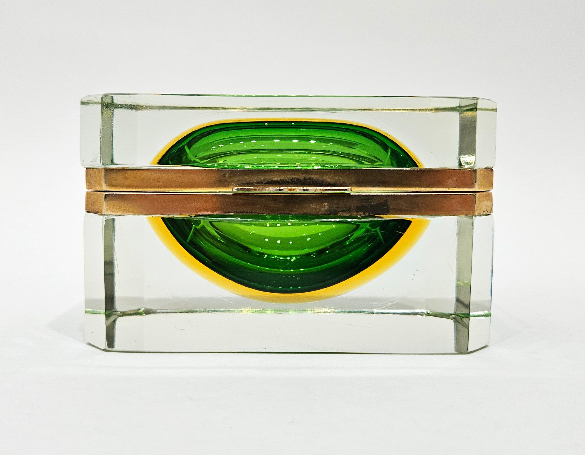 Mid-Century Modern Original Mid Century Murano Glass Sommerso Box, Bucella Cristalli, Italy c. 1960 For Sale