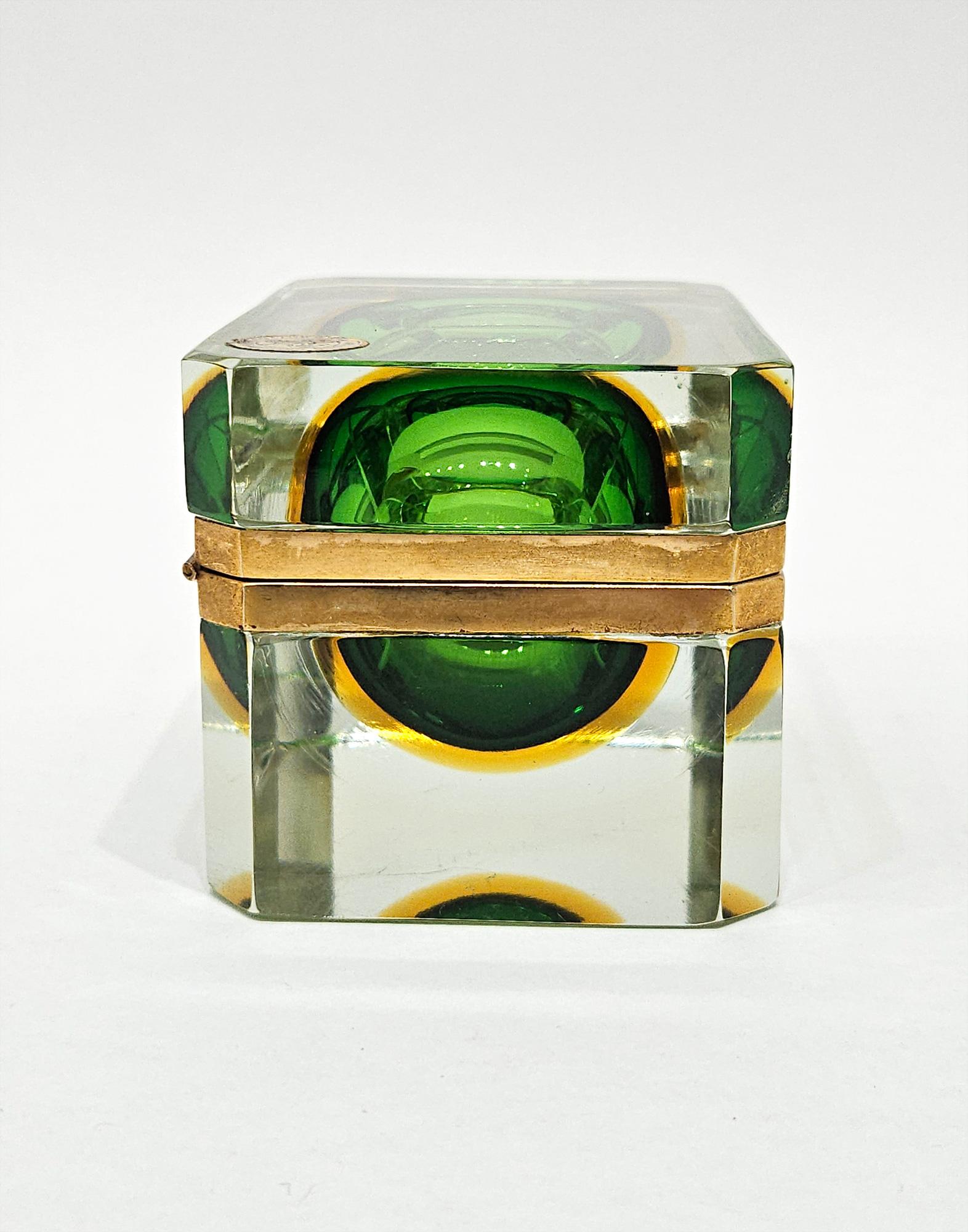 20th Century Original Mid Century Murano Glass Sommerso Box, Bucella Cristalli, Italy c. 1960 For Sale