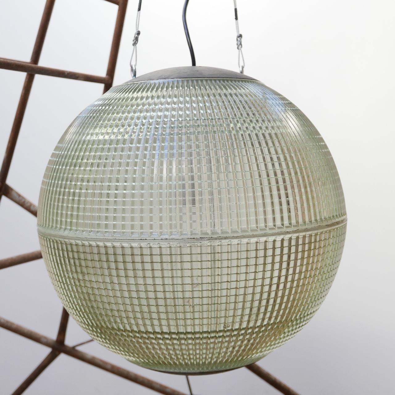 French Original Midcentury Parisian Holophane Glass Globe Pendant
