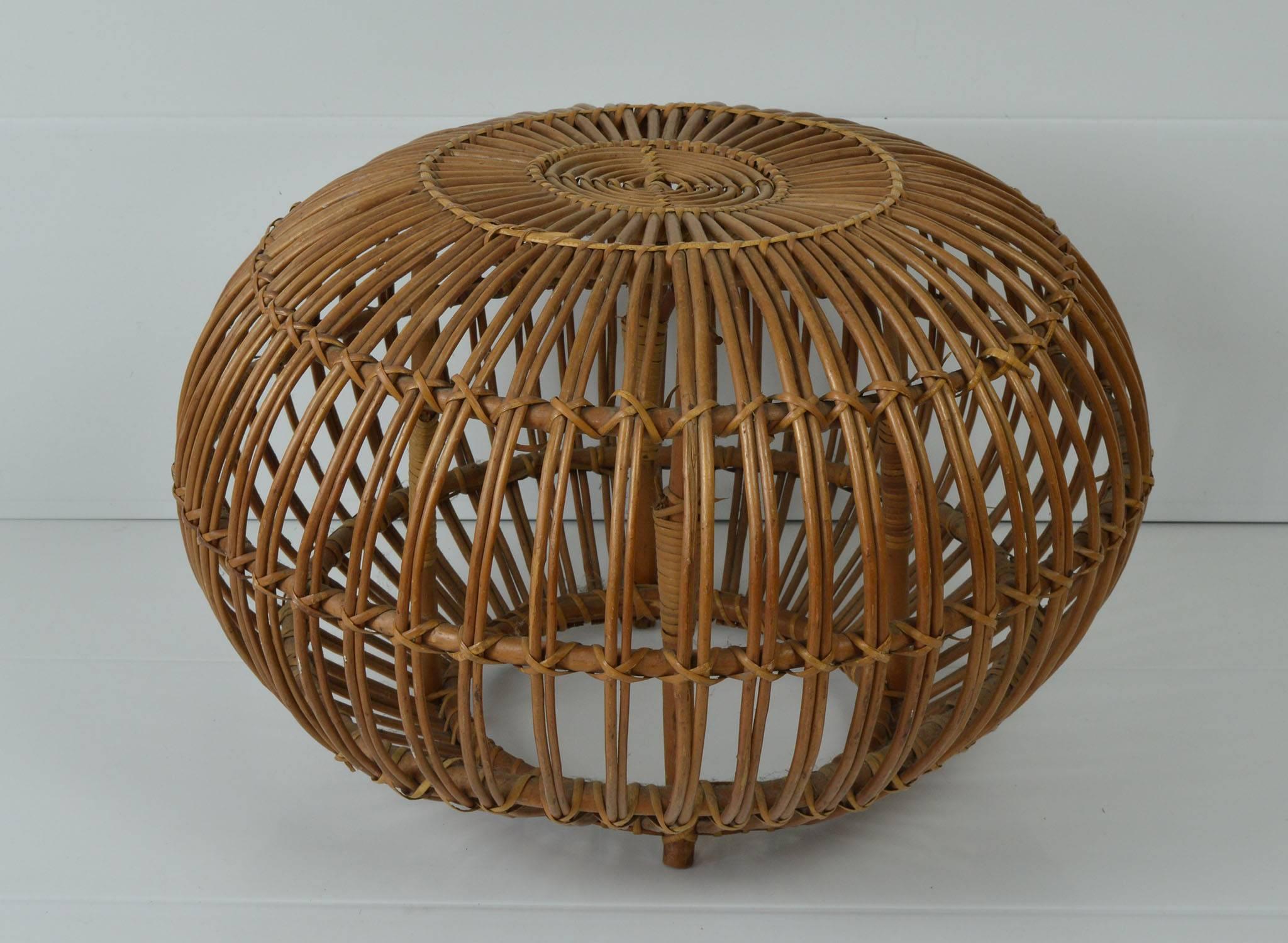 Mid-Century Modern Original Midcentury Rattan Ottoman, Franco Albini, 1950s