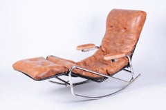 Original Mid-Century Rocking Reclining Armchair, by LAMA, Chrome, France, 1960s