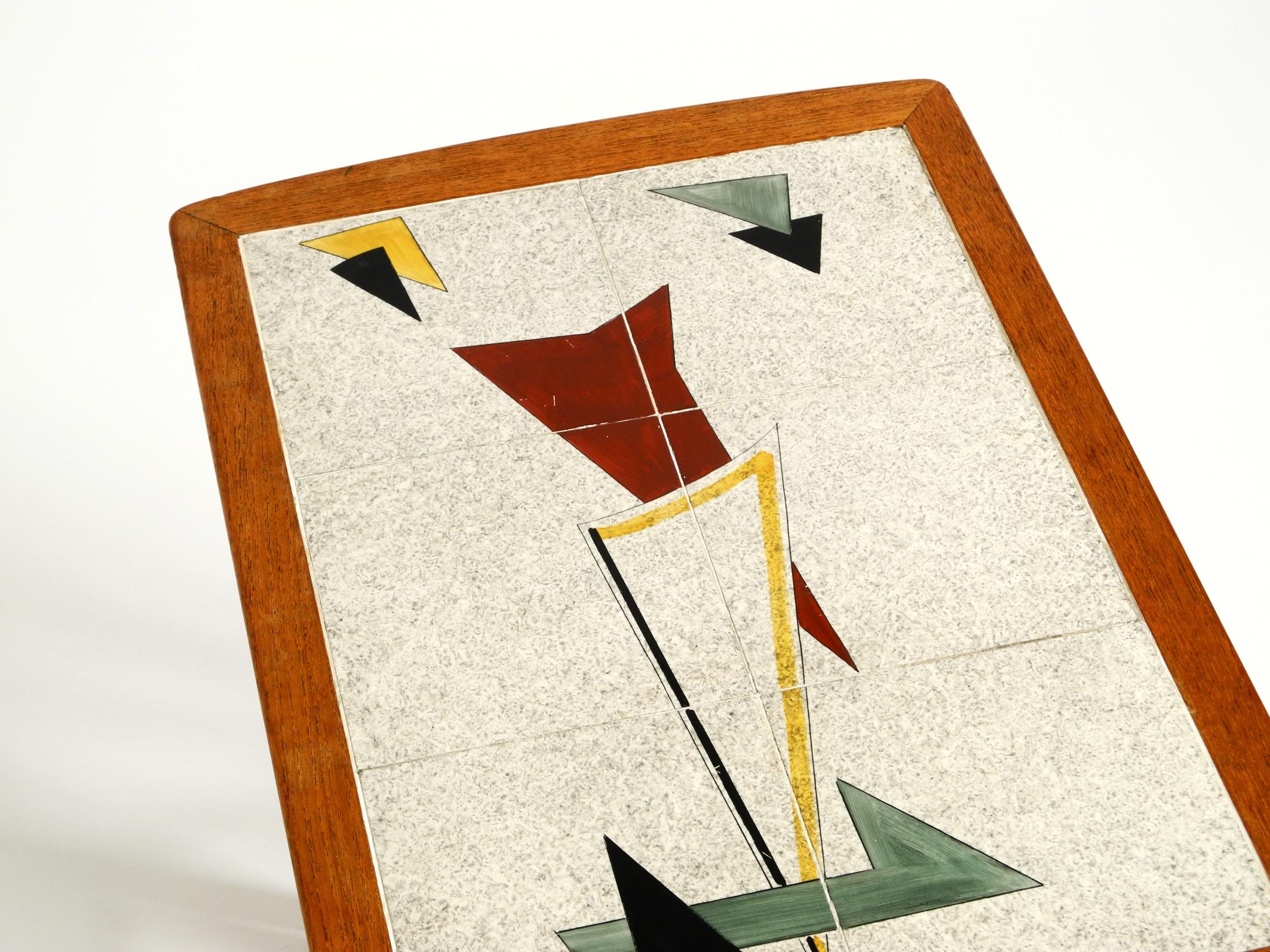 Original Mid Century set of 3 teak nesting tables with colorful Formica surfaces 12