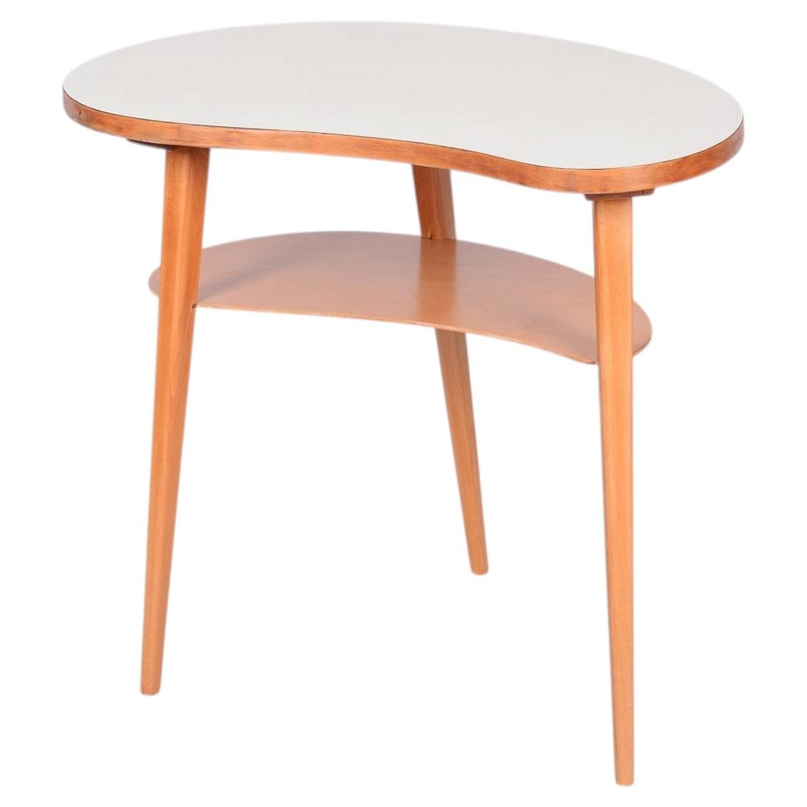 Original Mid-Century Side Table, Beech, Plywood, Well Preserved, Czech, 1950s For Sale