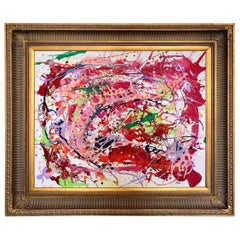 Original Mid-Century Signed Colorful Abstract Expressionist Painting