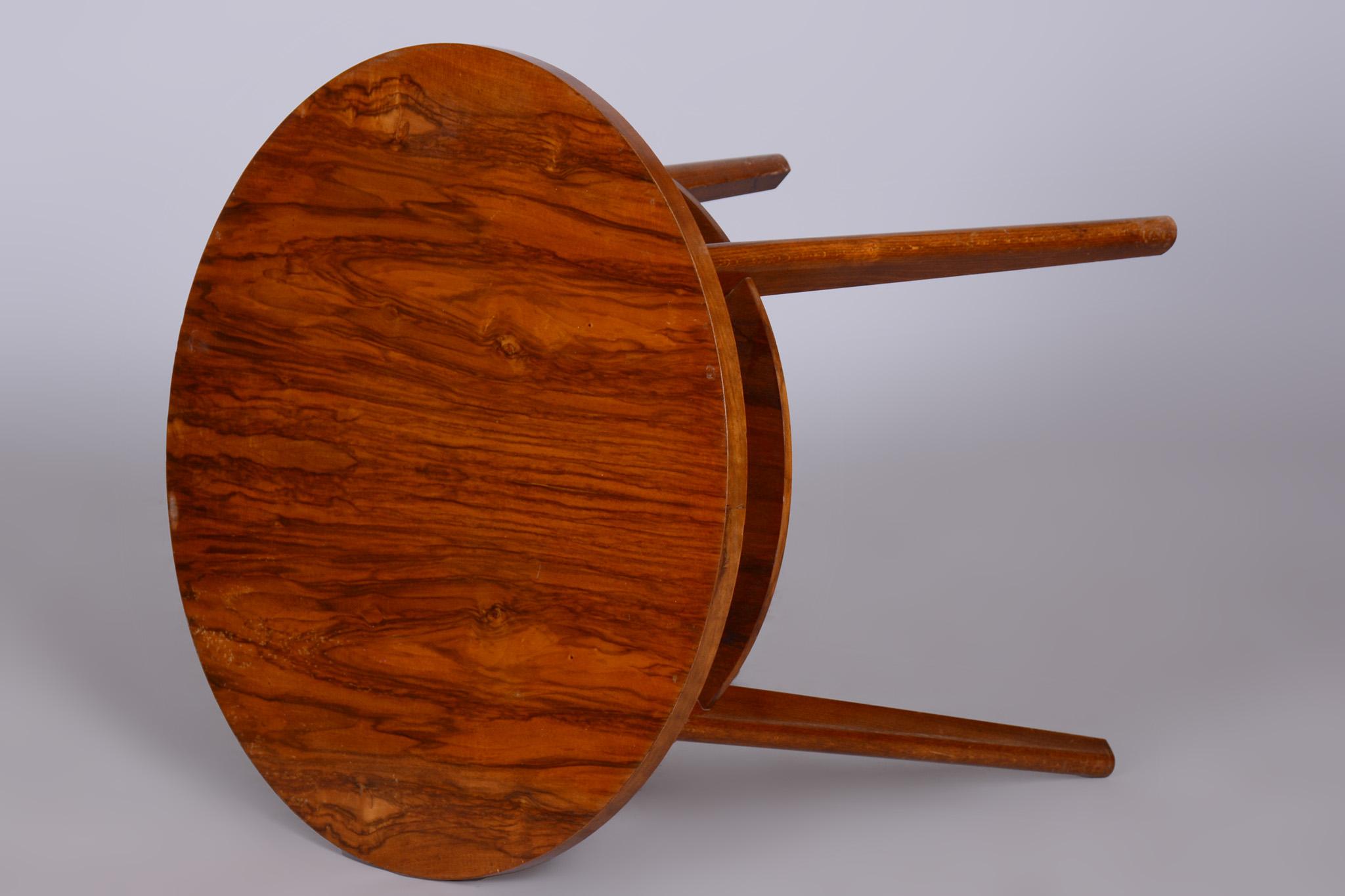 Wood Original Midcentury Small Round Table by Jitona, Beech, Walnut, Czechia, 1950s For Sale
