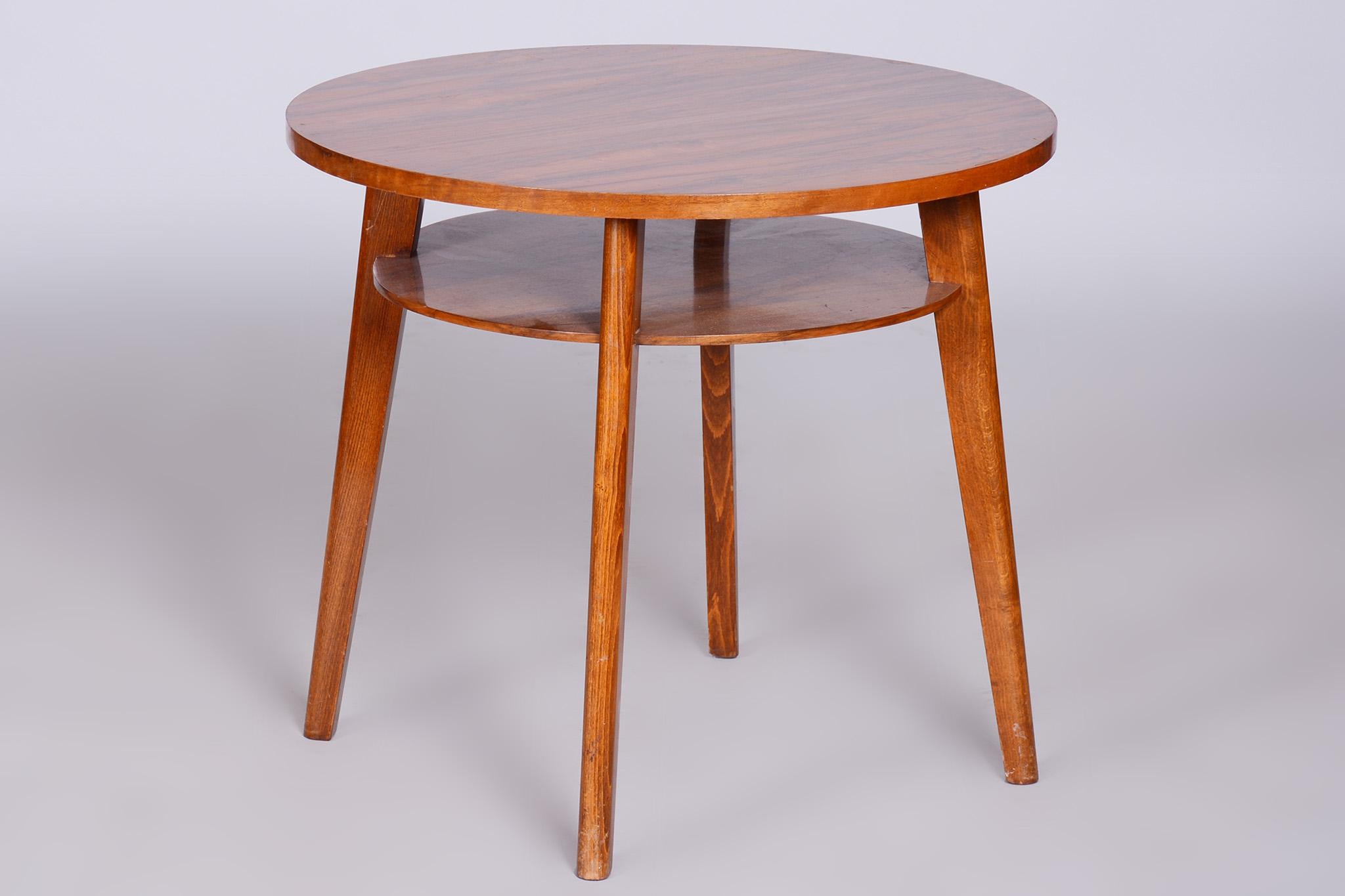 Original Midcentury Small Round Table by Jitona, Beech, Walnut, Czechia, 1950s For Sale 1
