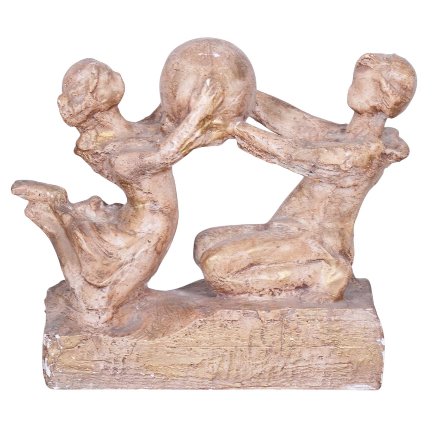 Original Mid-Century Statue, by Karel Hájek, Patinated Plaster, Czech, 1980s For Sale