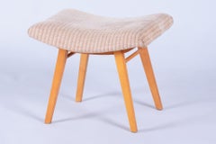 Original Mid-Century Stool, Upholstery, Beech, Slovakia, 1960s