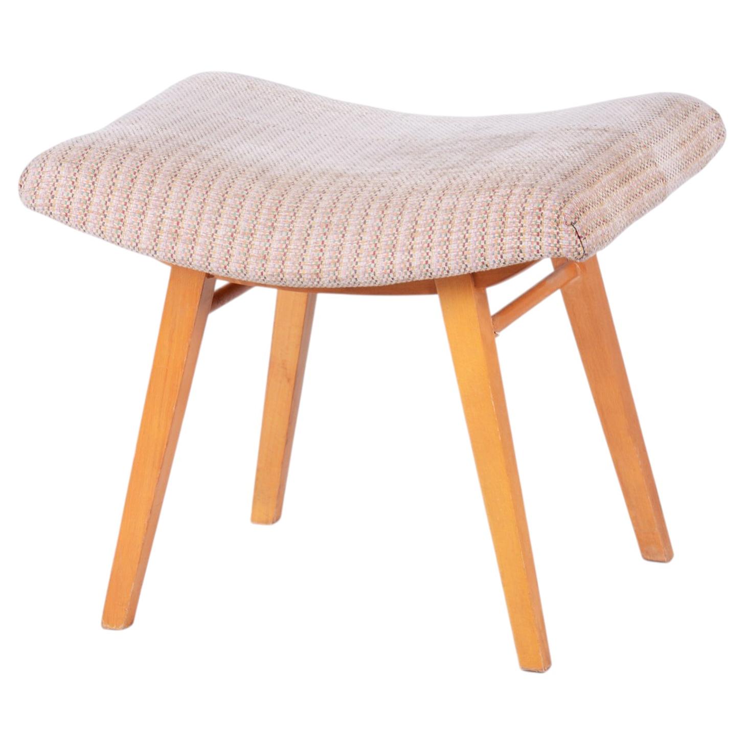 Original Mid-Century Stool, Upholstery, Beech, Slovakia, 1960s For Sale