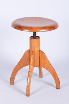 Original Mid-Century Swivel Piano Stool, Beech, Steel, Repolished, Czech, 1950s