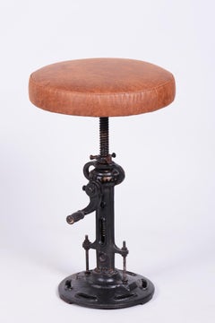 Original Mid-Century Swivel Stool, Cast Iron, Leather, Italy, 1970s