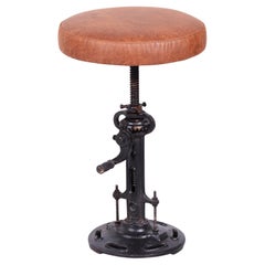 Original Mid-Century Swivel Stool, Cast Iron, Leather, Italy, 1970s