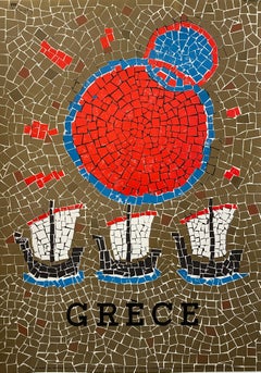 Original Mid-Century Travel Poster, 'GRÈCE' 1967