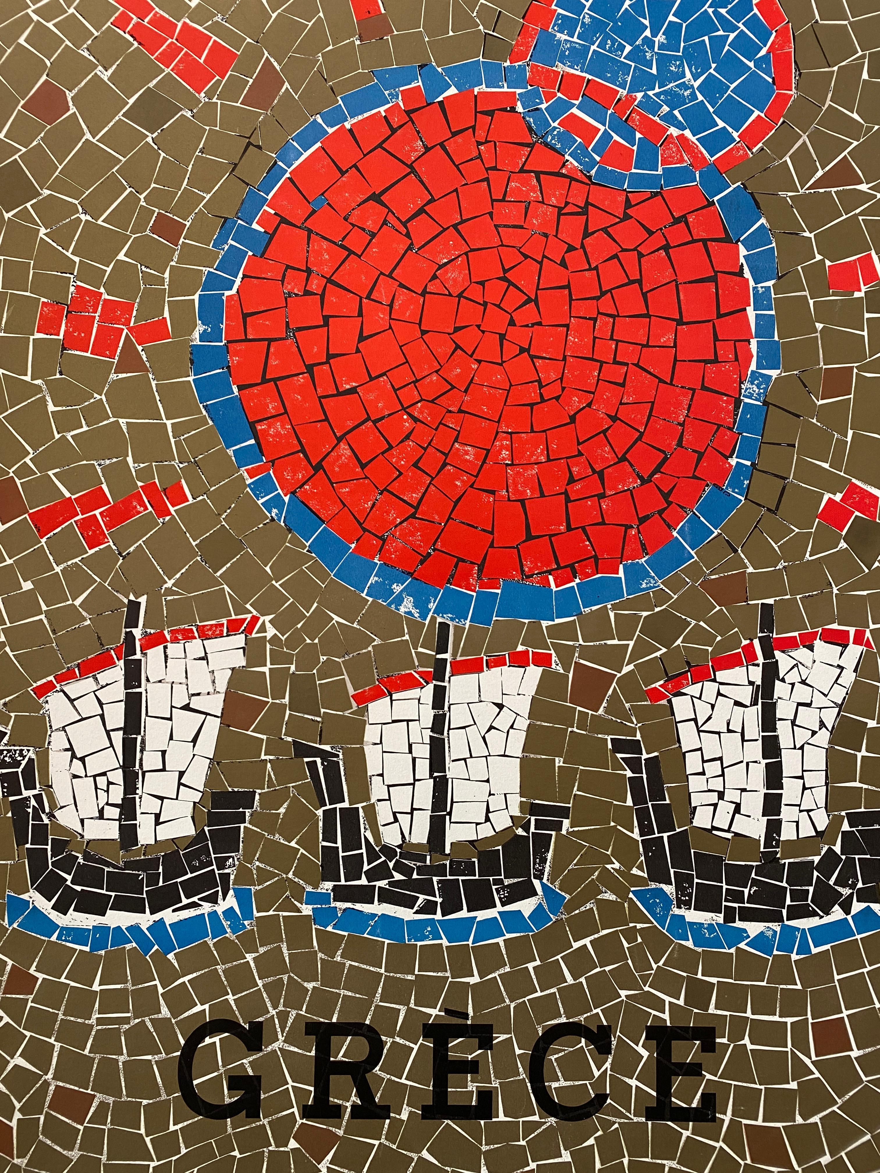 Mid-Century Modern Original Mid-Century Travel Poster, 'GRÈCE' 1967 For Sale