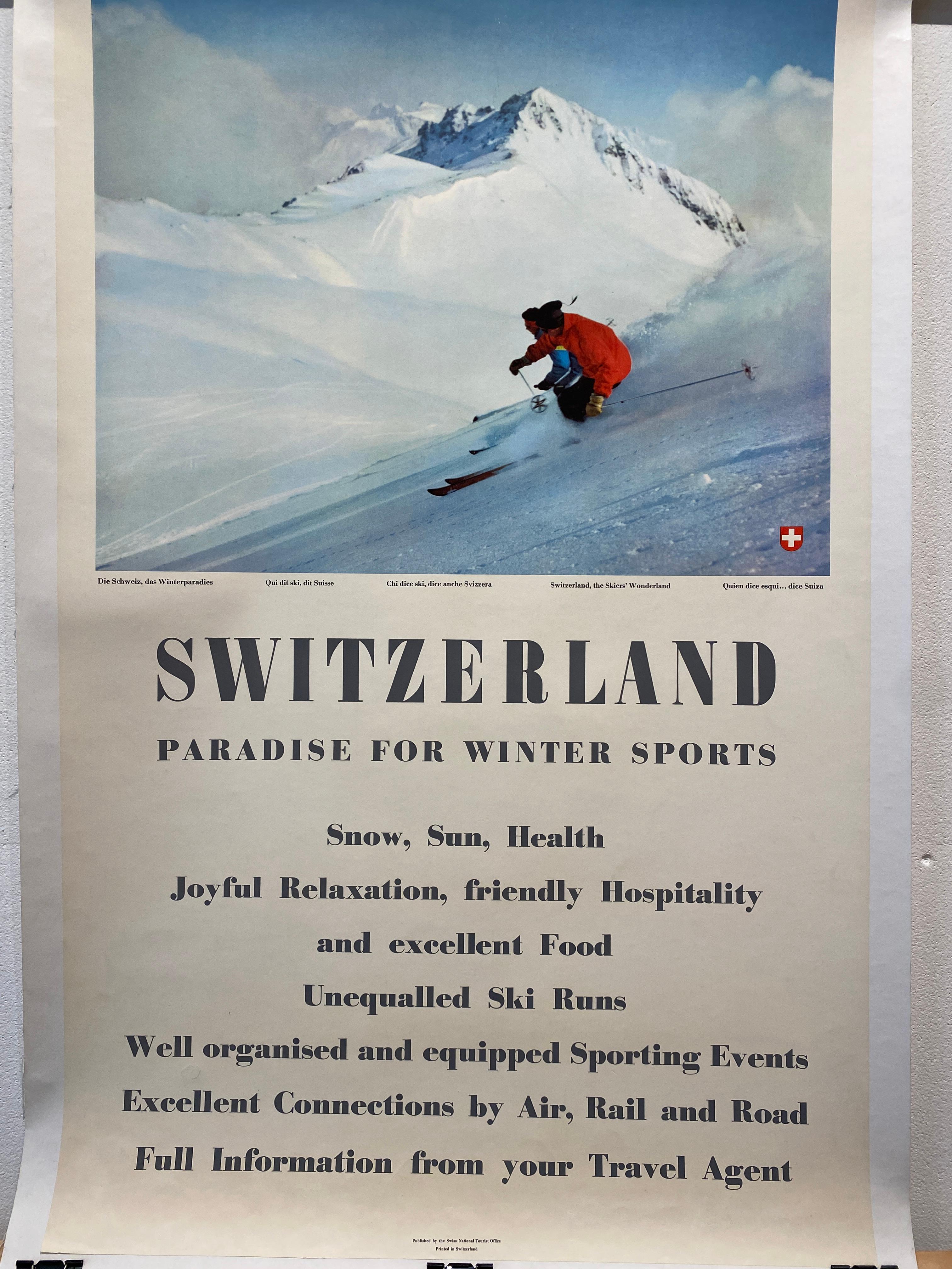 Mid-Century Modern Affiche de voyage originale du milieu du siècle, affiche de ski 