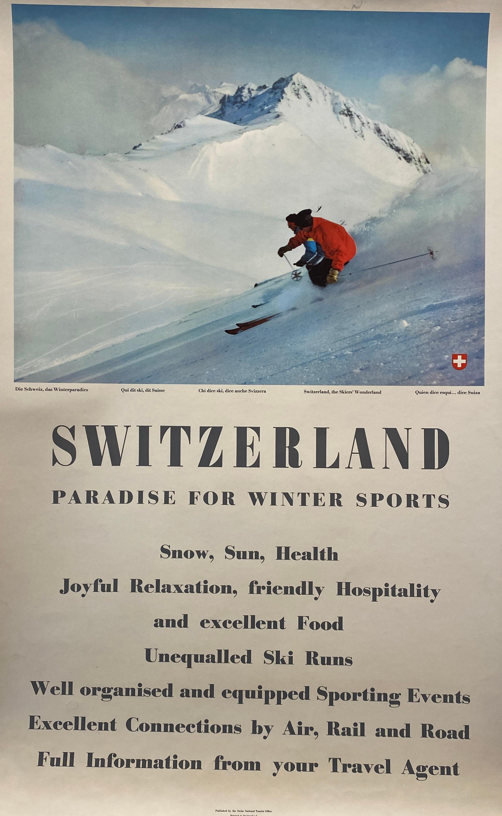 Affiche de voyage originale du milieu du siècle, affiche de ski 