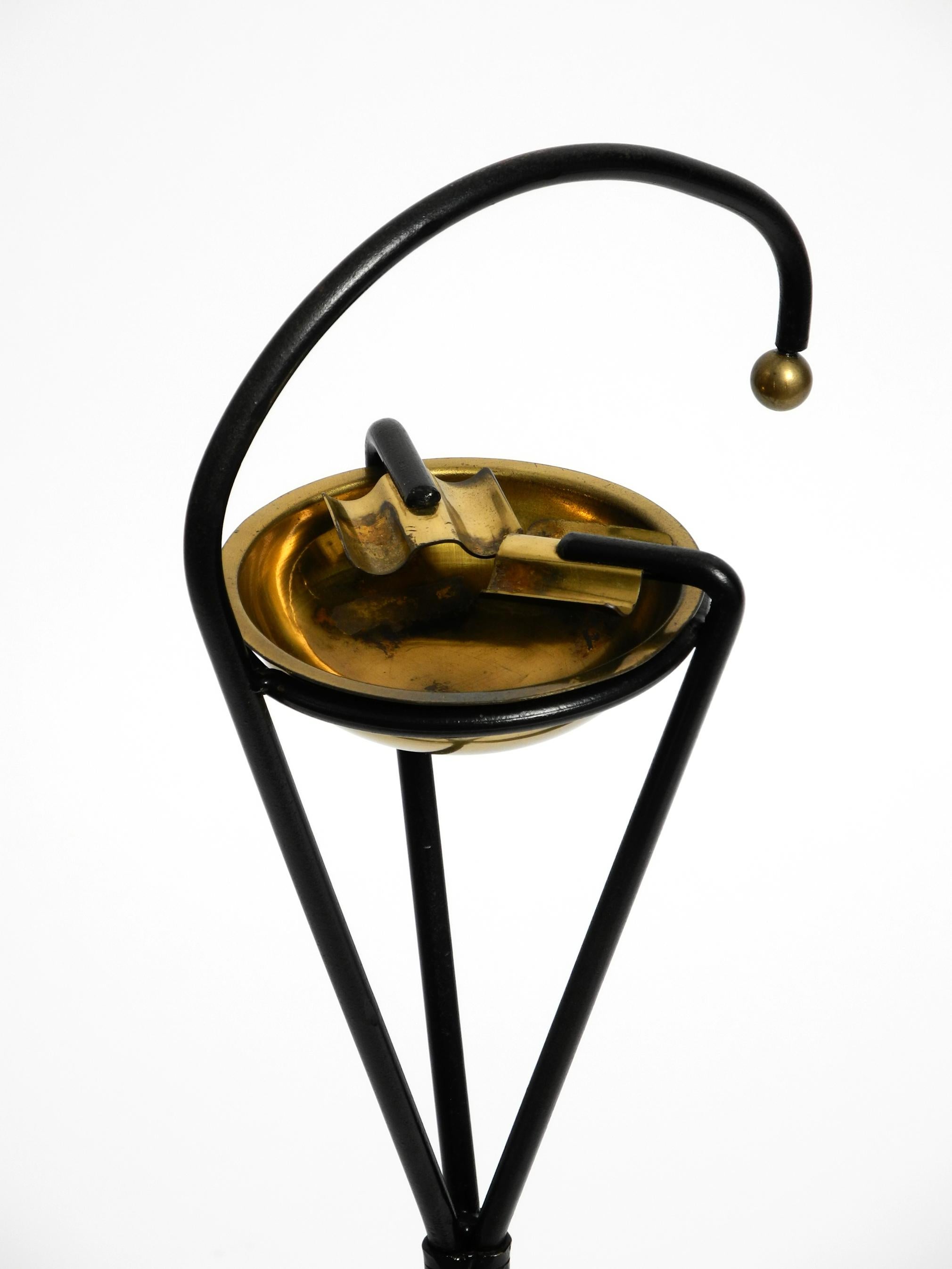 Original Mid Century Tripod iron stand ashtray with a brass bowl For Sale 8