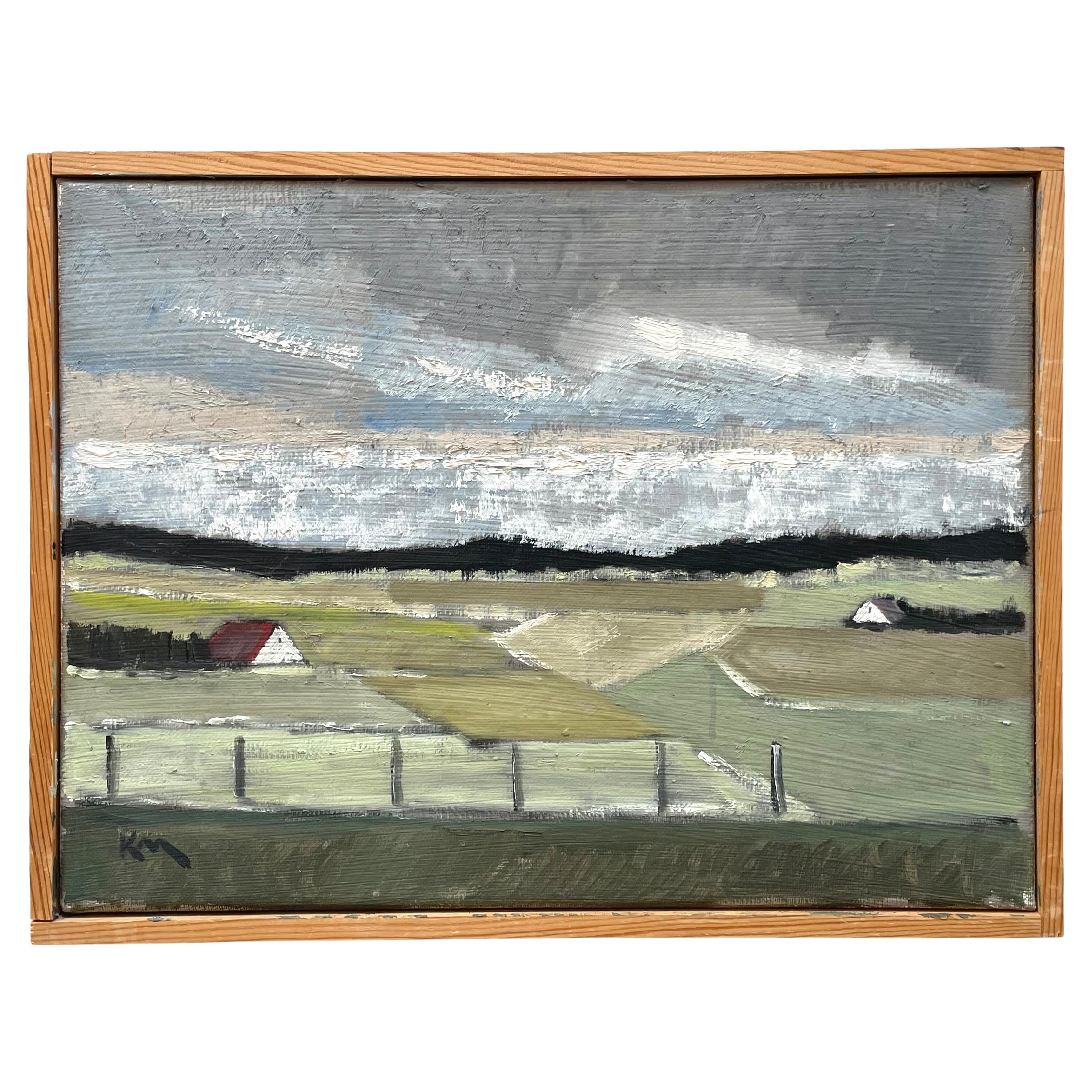 Originale peinture à l'huile danoise de paysage du milieu du siècle par Karsten H. Møller en vente